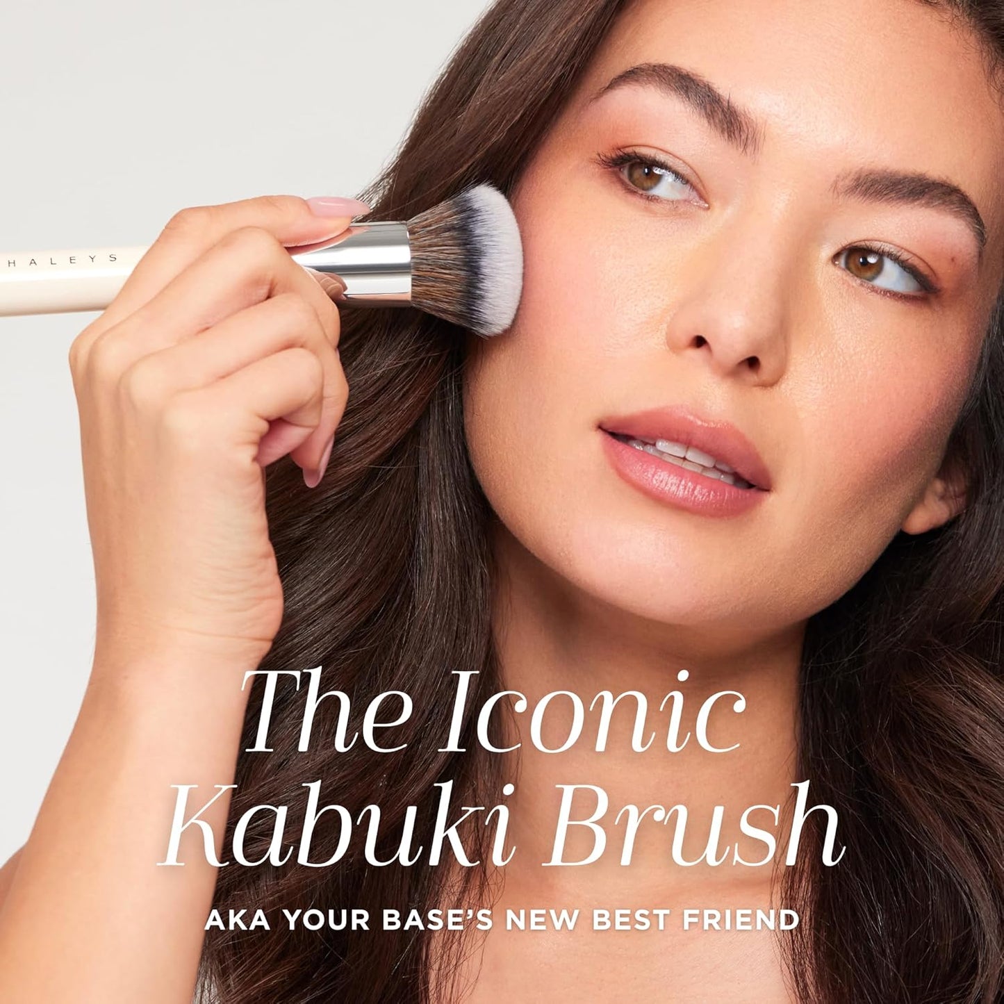 HALEYS Kabuki Makeup Brush VEGAN+CRUELTY-FREE, Sustainable Wood, Vegan Bristles for Airbrushed Finish, For Creams, Liquids, Powder, Streak-free, Perfect Blending, Buffs, Blurs, Smooths with Control