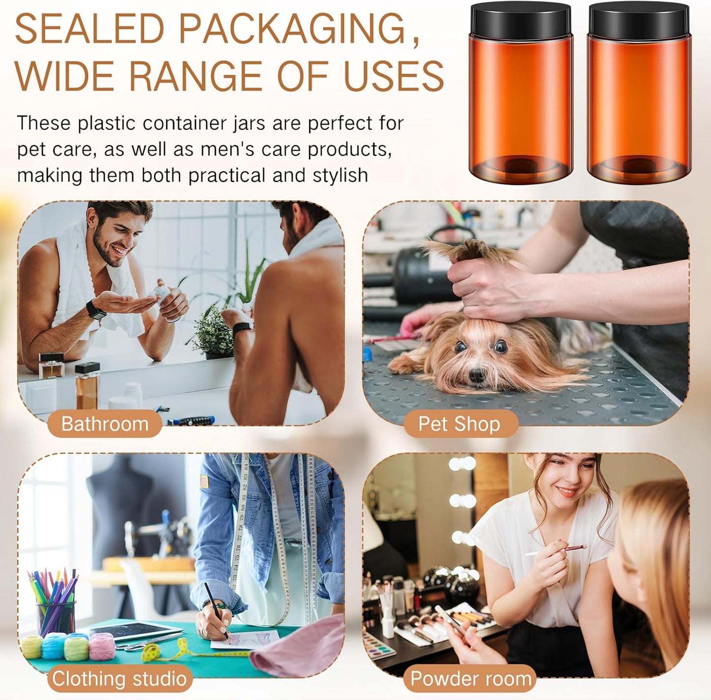 SATINIOR 24 Pieces Empty Clear Plastic Jars with Lids Round Storage Containers Wide Mouth for Beauty Product Cosmetic Cream Lotion Liquid Butter Craft and Food(Amber Lid,12 oz)