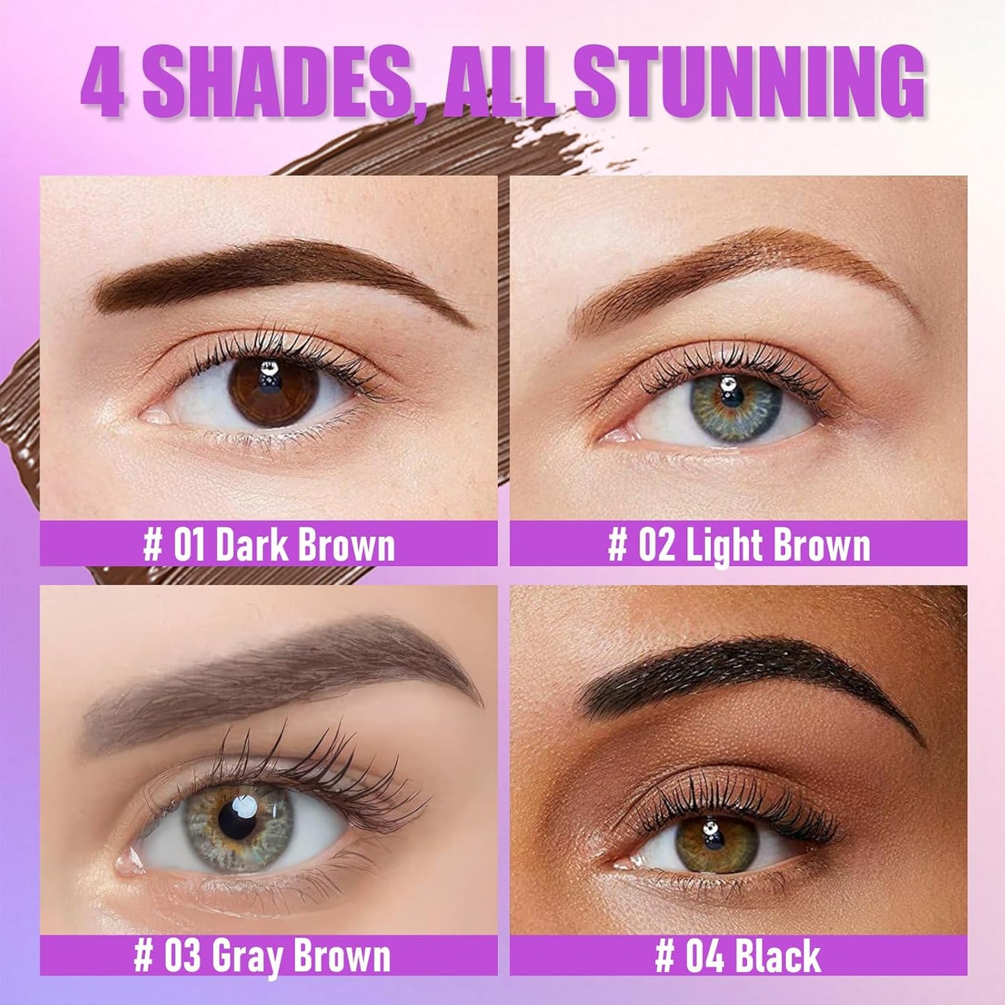 Tattoo Eyebrow Gel Easy Peel Off, Waterproof 3-Day Long-Lasting Brow Stain, Semi-Permanent Peel Off Brow Color Gel for Sparse Brows, Transfer-proof, Natural Color for Fuller Defined Brows (Black)
