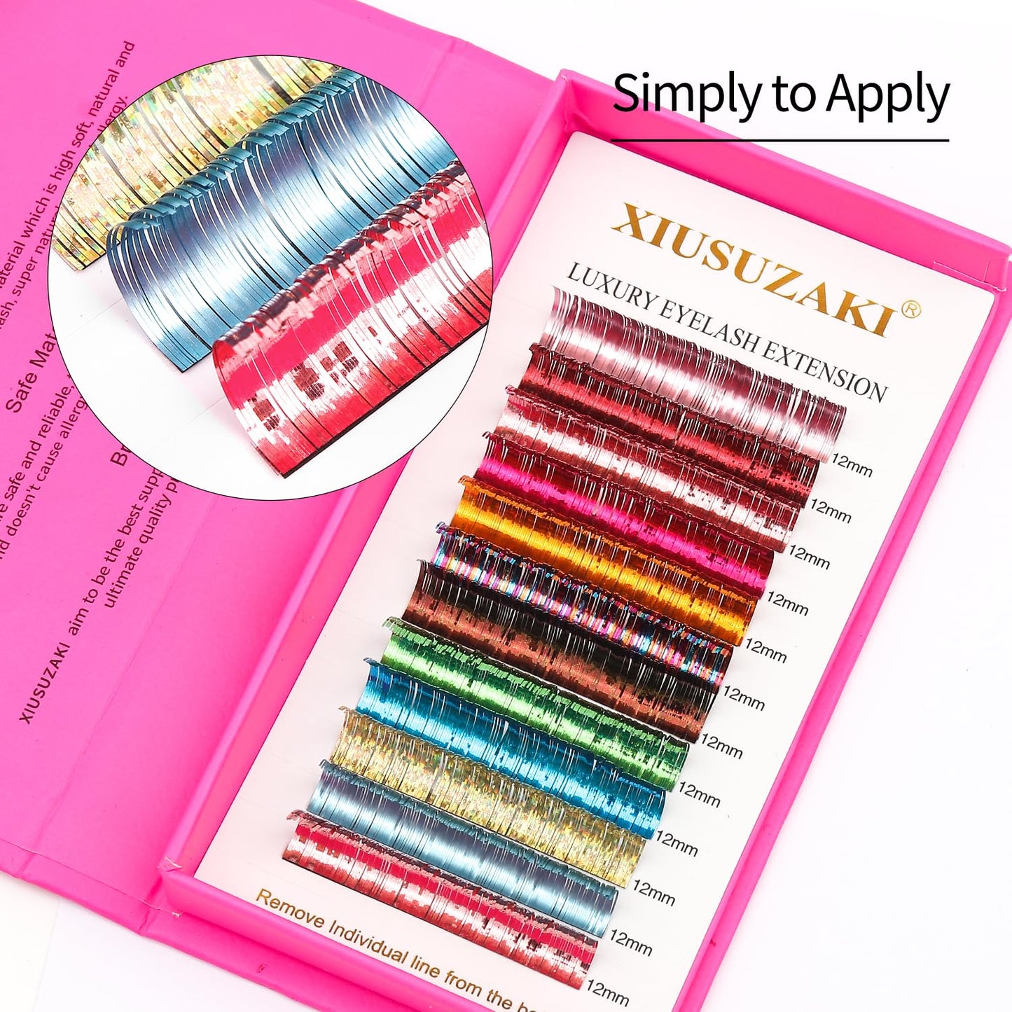 Glitter Spike Tinsel Eyelash Extensions 0.07 Colored Lashes Extension D Curl Lashes 8mm Lash Extensions Soft False Eyelashes Volume Lashes 12 Rows Professional Use(Glitter,0.07-D,8mm)