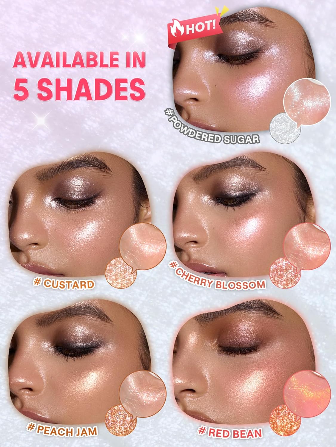 SHEGLAM Glowchi Bouncy Highlighter Mochi-like Formula Highlighter Long-lasting Shimmer Makeup-Red Bean
