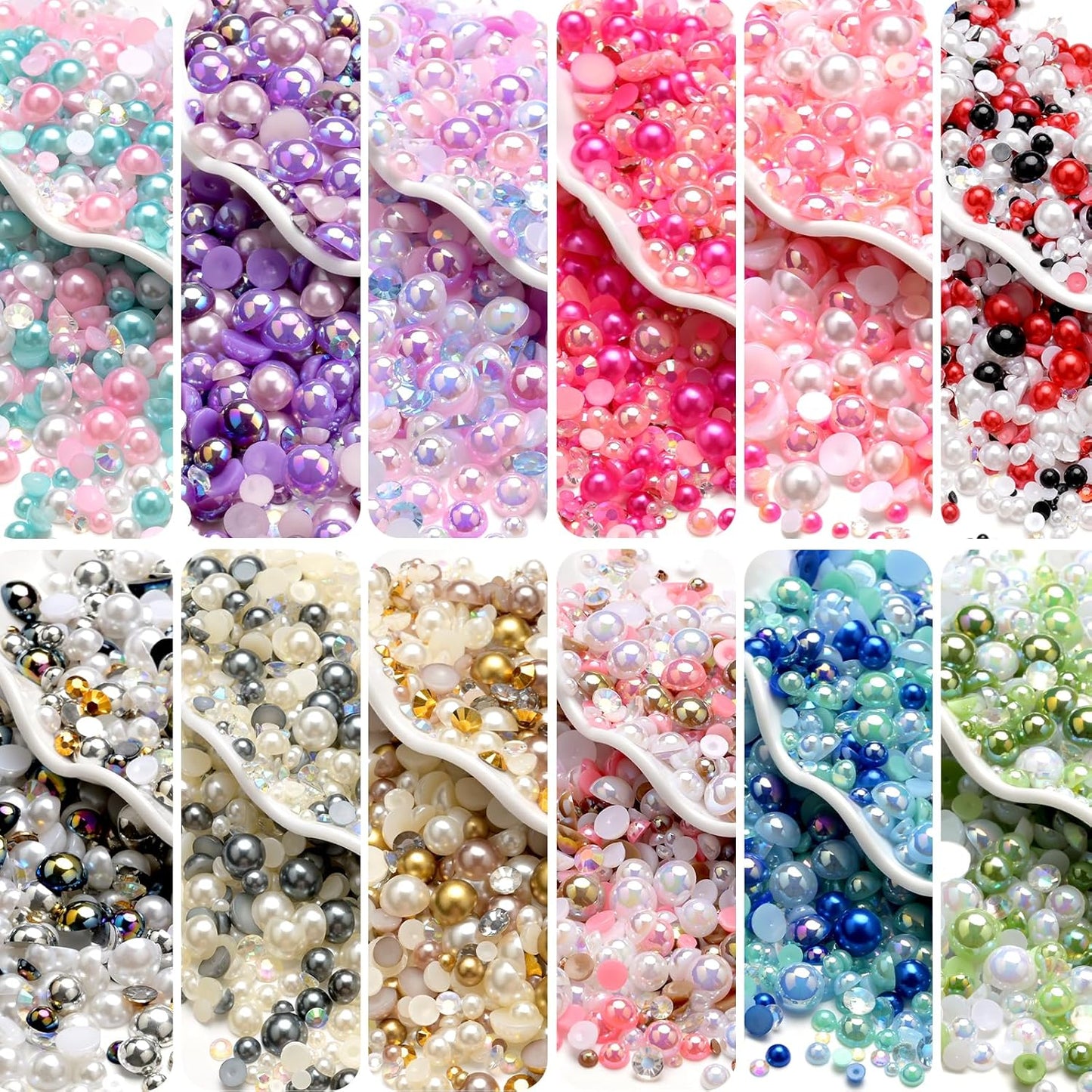 80g Mix Flatback Pearls and Rhinestones for Crafts Red Black and White Mixed Size 2mm-10mm Half Round Pearls Rhinestones for Nail Art Tumblers Shoes DIY Bedazzling with Tweezers Wax Pen