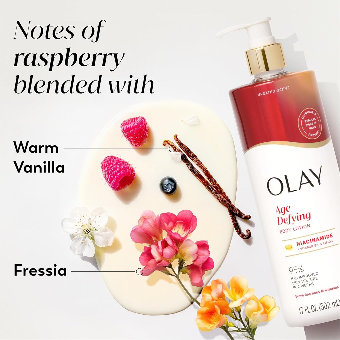 Olay Body Lotion for Women, Age Defying with Niacinamide Serum, Visibly Reduce Signs of Skin Aging, 24hr Moisture & Hydration, Fast Absorbing Formula, Vitamin B3 Complex, For All Skin Types, 17 fl oz