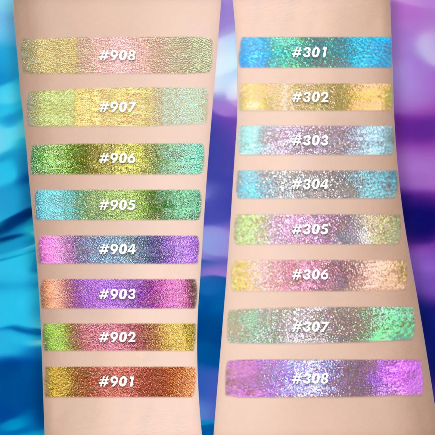 CHARMACY Chameleon Liquid Eyeliner, Liquid Glitter Eyeliner, Highly Pigmented, Metallic MultiColor Shifting waterproof Eyeliner, Ultra-Fine Tip, Longwearing, Smudge-proof (#308)