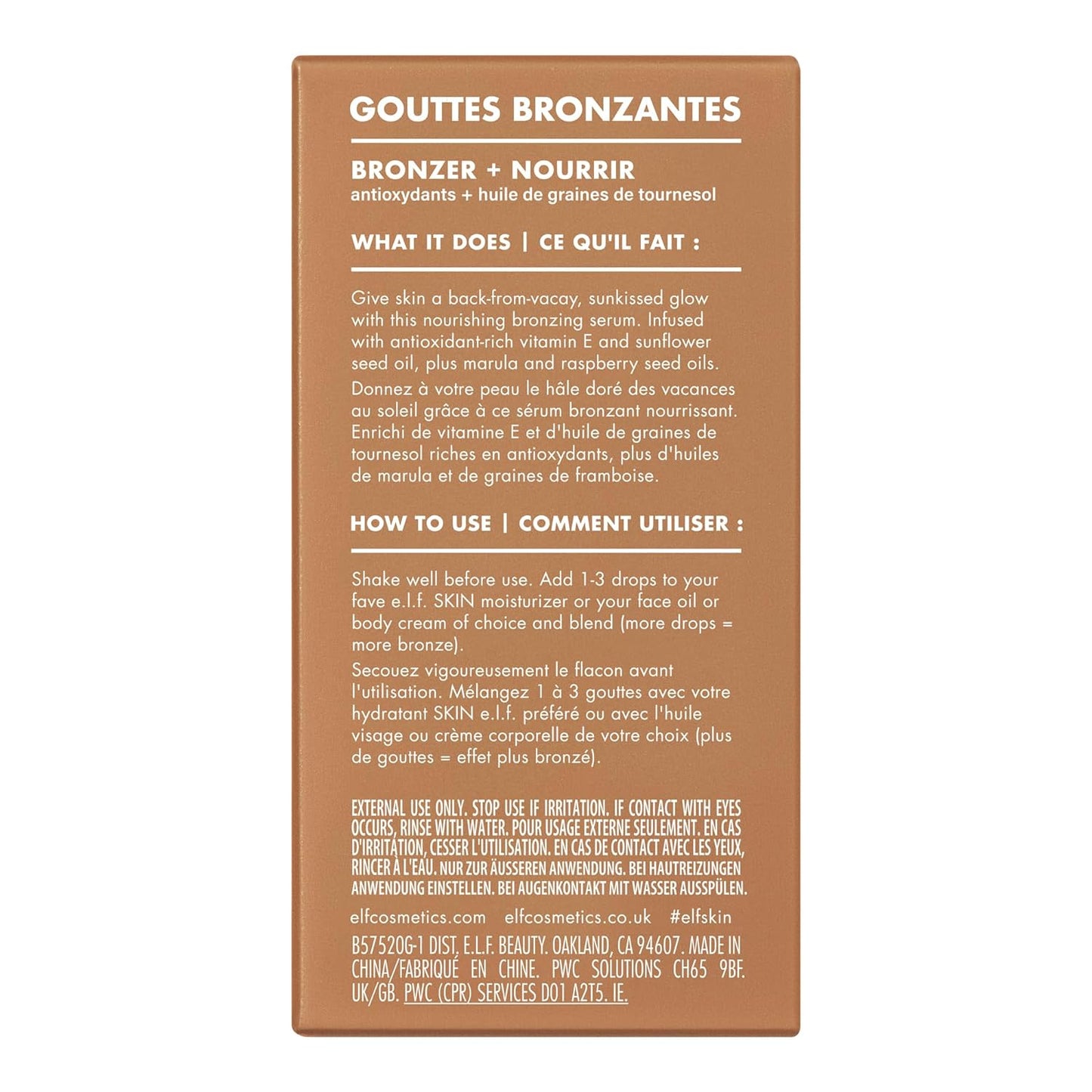 e.l.f. SKIN Bronzing Drops, Liquid Bronzer For Face & Skin, Creates A Sun-Kissed Glow, Infused With Vitamin E, Vegan & Cruelty-Free, Rose Gold