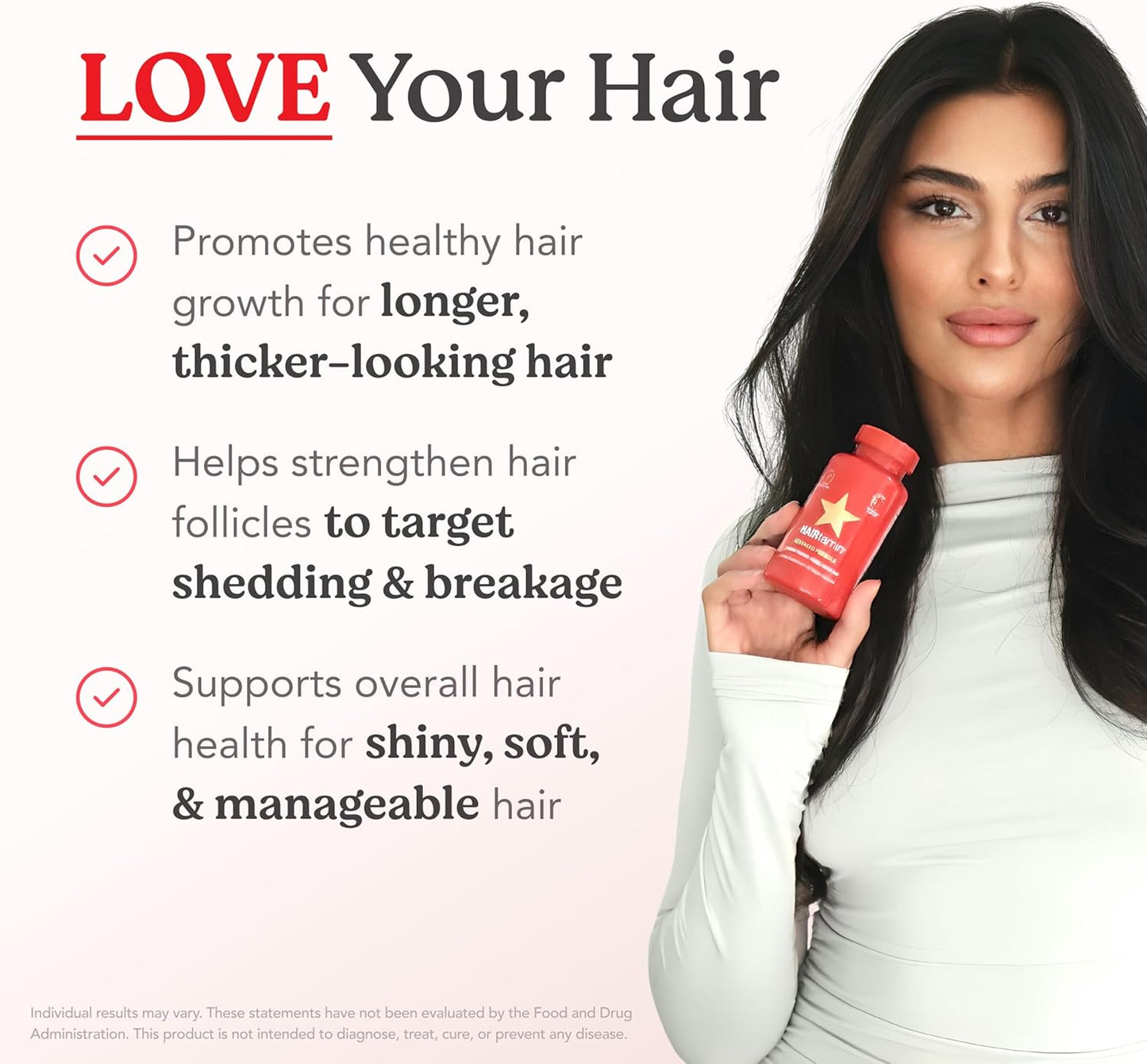 HAIRtamin Advanced Formula Hair Growth Supplement for Women & Men, Supports Stronger, Longer, Visibly Thicker Hair, With 5000 mcg Biotin, Vitamins & Antioxidants, 100% Vegan – 1 Month Supply