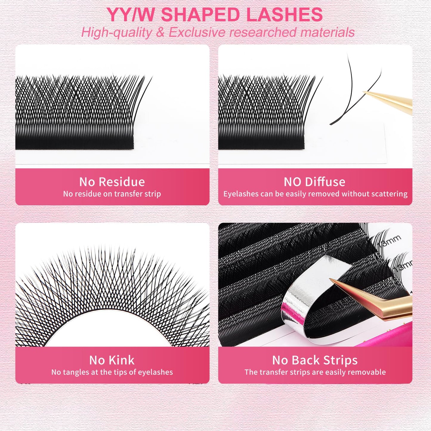 YY Lash Extensions Supplies Y Eyelash Extensions 0.05mm Thickness C Curl 14mm Premade Fans 4D Russian Volume Matte Black 12 Rows Crisscross Eye Lashes(YY-0.05-C,14mm)