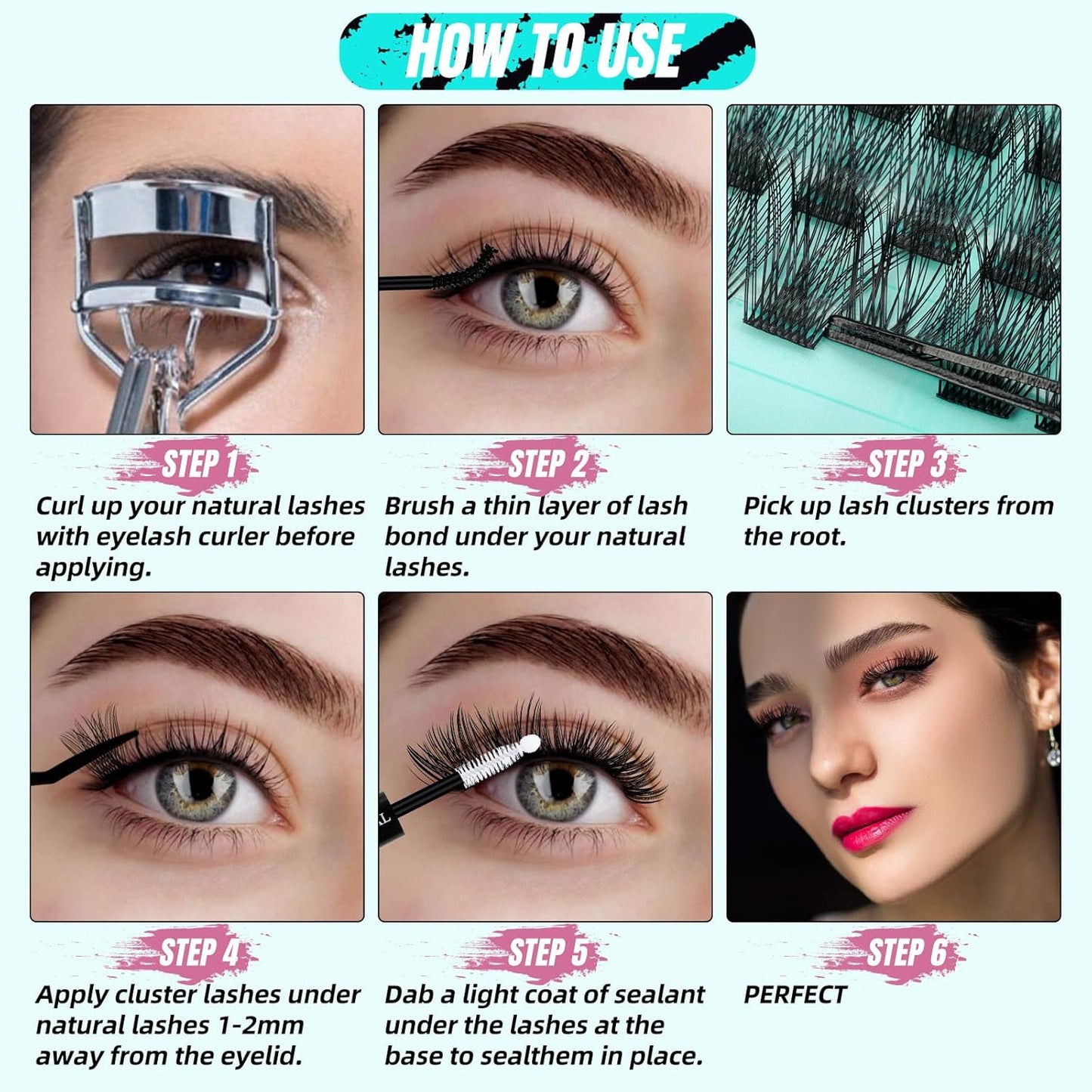 AMZGIRL LASH Midnight DIY Lash Extension Kit, 144 pcs Eyelash Clusters Kit Lash Bond and Seal, Lash Glue Remover and Applicator for Individual False Eyelashes Kit Lash Extensions(D-Mix 8-16mm Kit)