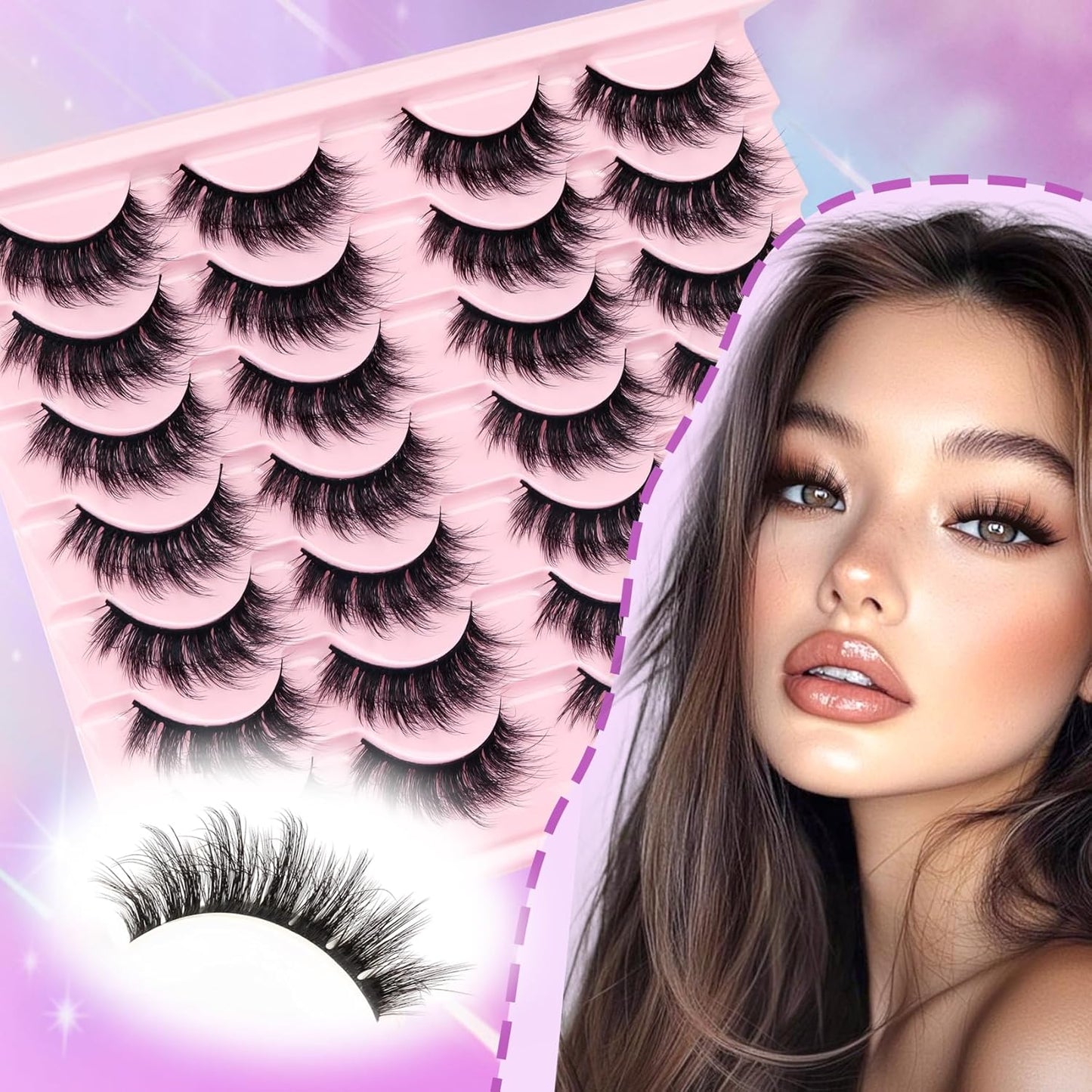 Losha Lashes Fluffy False Eyelashes 5D Volume Eye Lashes Kit with Lash Glue and Lash Tweezers 14 Pairs Vegan Fake Eyelashes Soft Faux Mink Lashes Pack (Thrives)