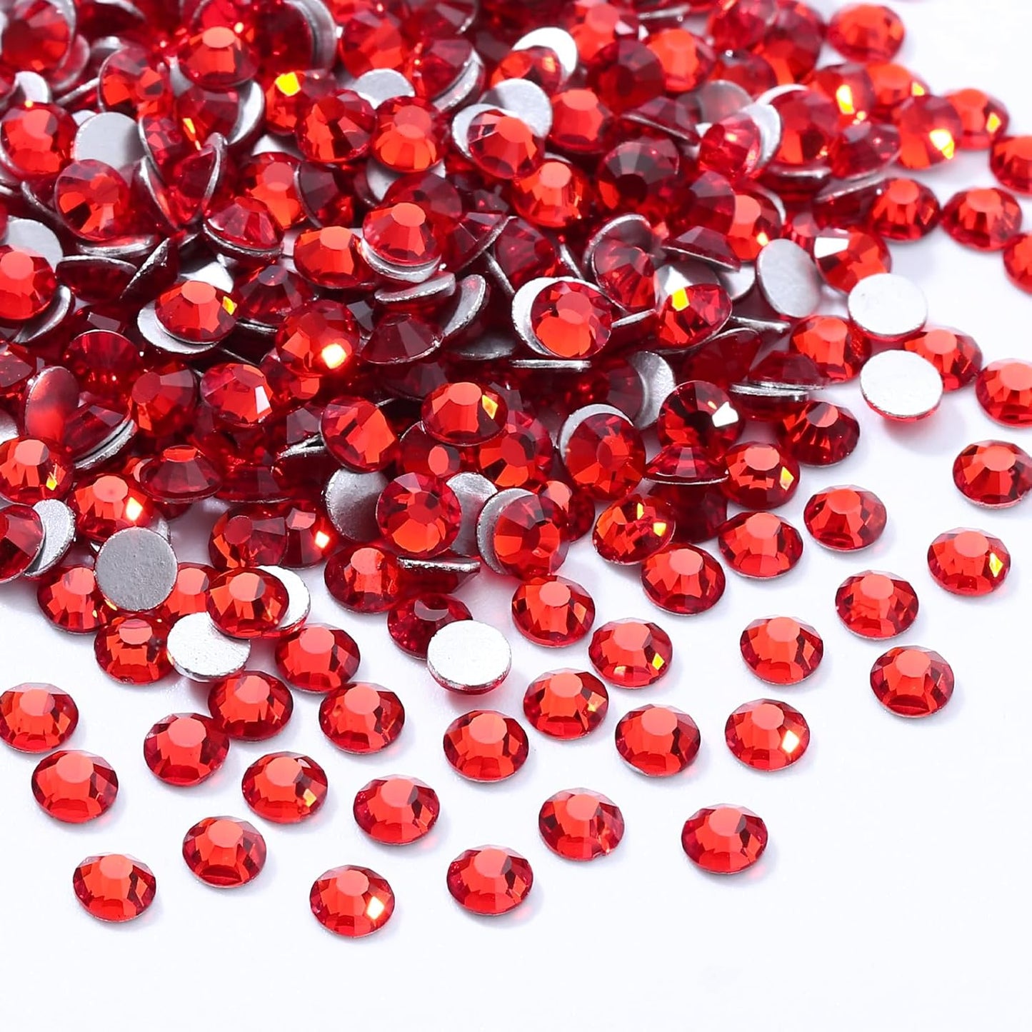 Light Siam Flatback Rhinestones, Glass Rhinestones for Nail Art and Craft, Glue Fix, Loose Crystal Gemstones(Red, SS8, 1440pcs, 2.3-2.5mm)