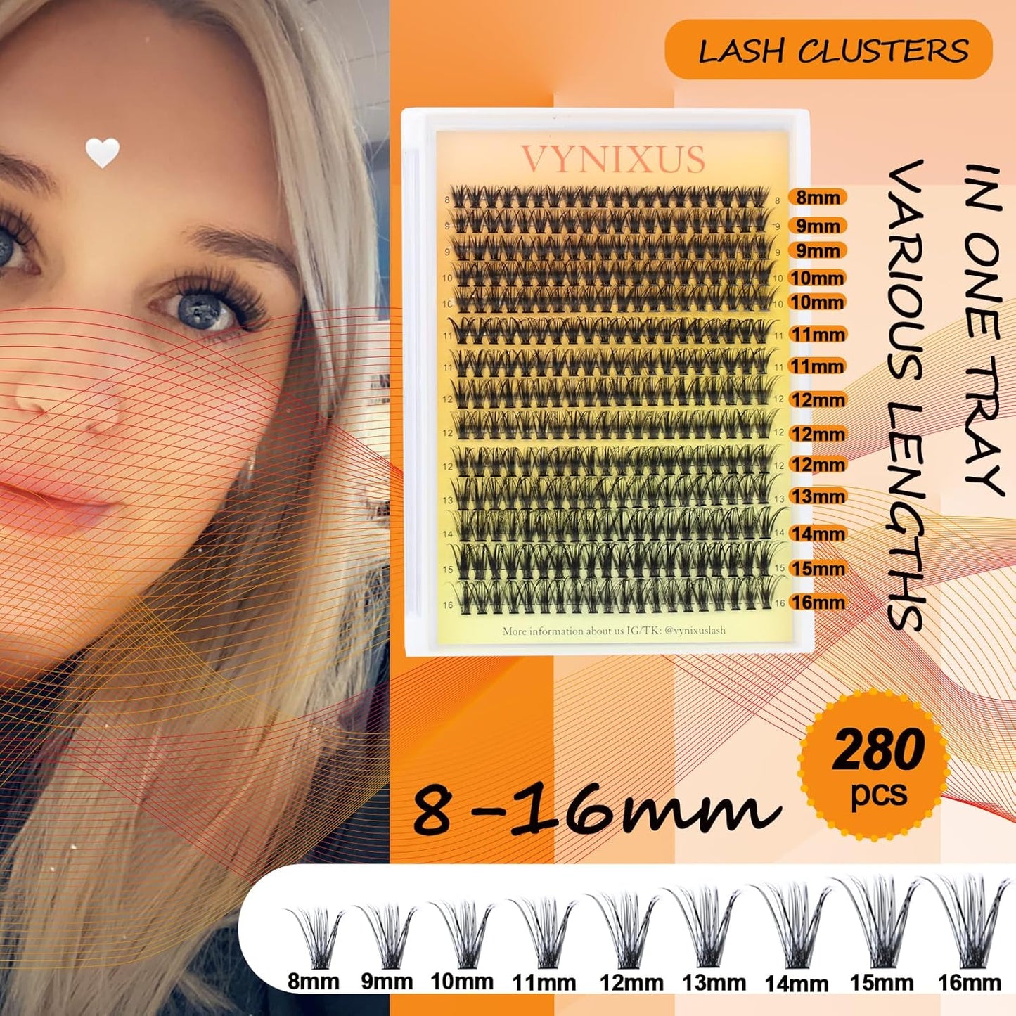 Lash Clusters Kit DIY Lash Extension Kit Eyelash Clusters with Lash Bond and Seal Waterproof Lash Glue Remover Tweezers Brush Cluster Eyelash Extensions Kit (Set 40D-0.07D-Mix8-16)