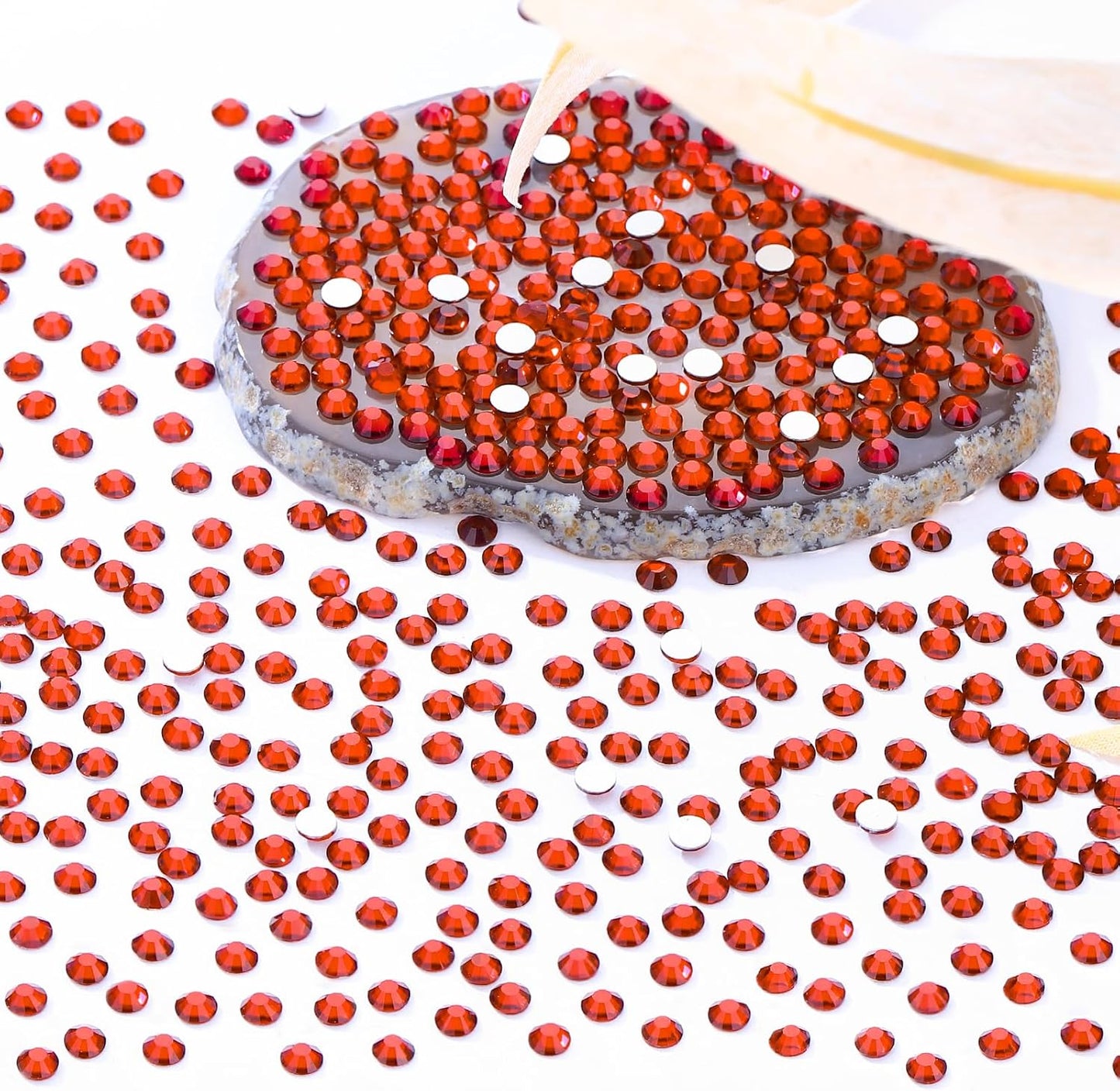 Red Flatback Rhinestones, Glass Rhinestones for Nail Art and Craft, Glue Fix, Loose Crystal Gemstones(Red, SS10, 2880pcs, 2.7-2.8mm)