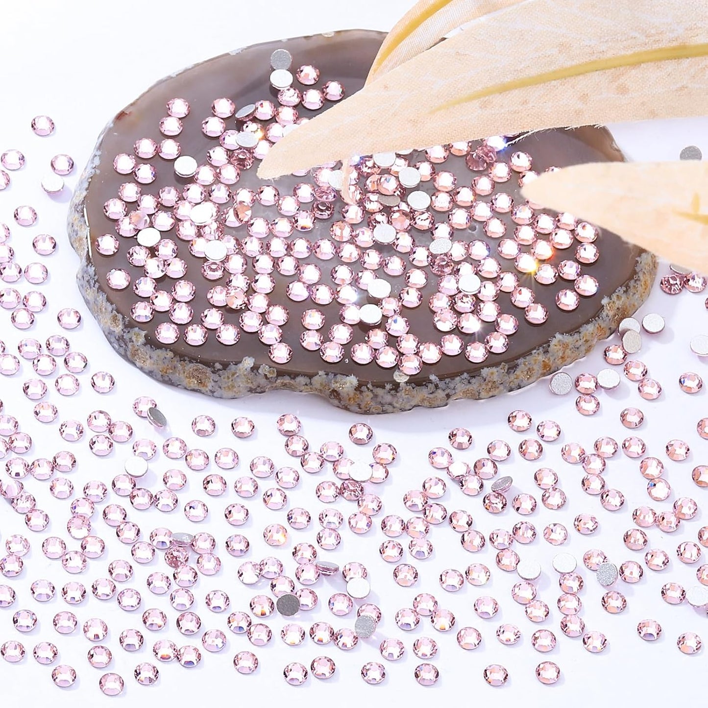 Pink Flatback Rhinestones, Glass Rhinestones for Nail Art and Craft, Glue Fix, Loose Crystal Gemstones(Pink, SS8, 2880pcs, 2.3-2.5mm)