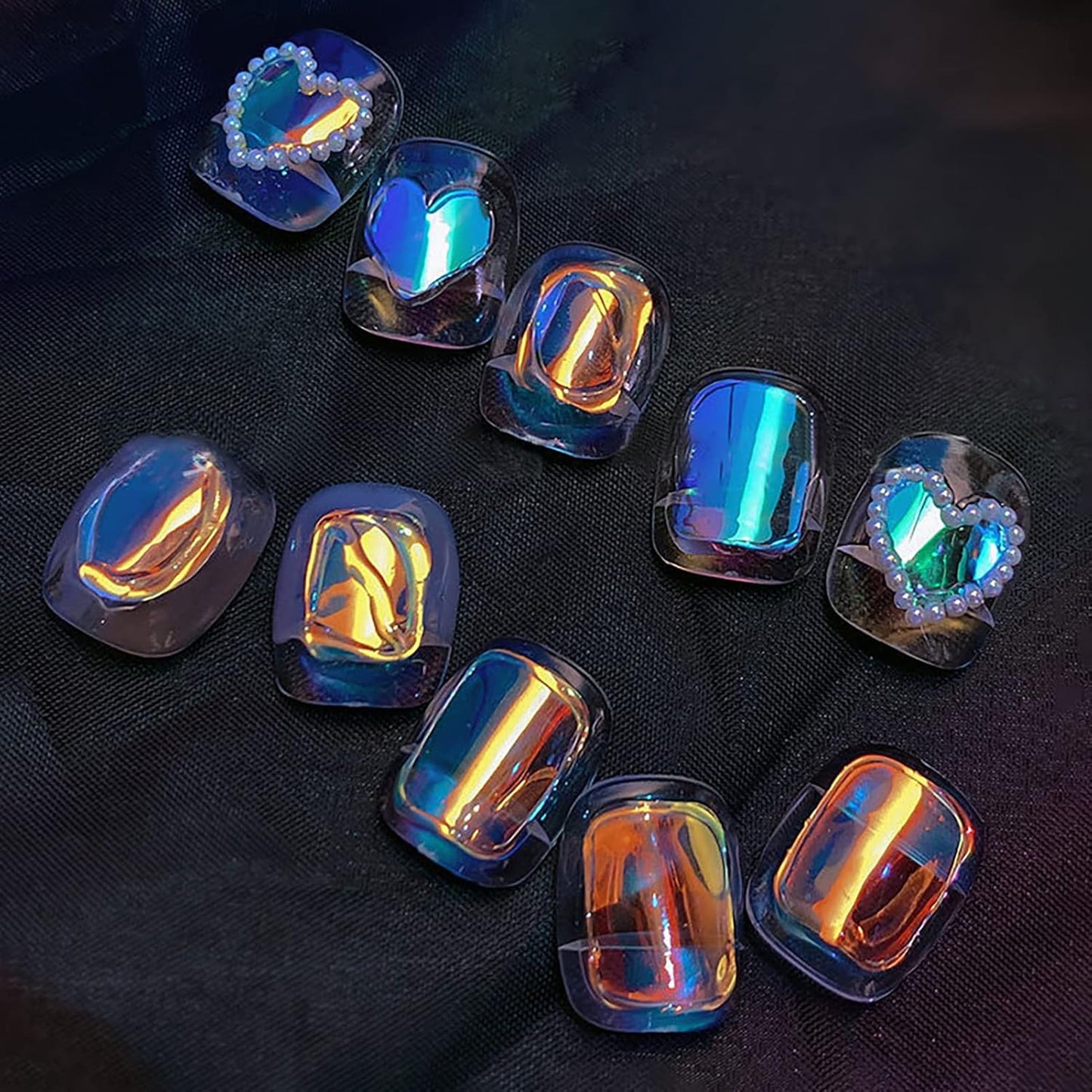 11 Sheets Aurora Nail Foil Stickers, Laser Glass Paper 3D Trendy Design Iridescent Cellophane Nail Art Decals, Holographic Film DIY Manicure Decoration Supplies Accessories for Women Girls
