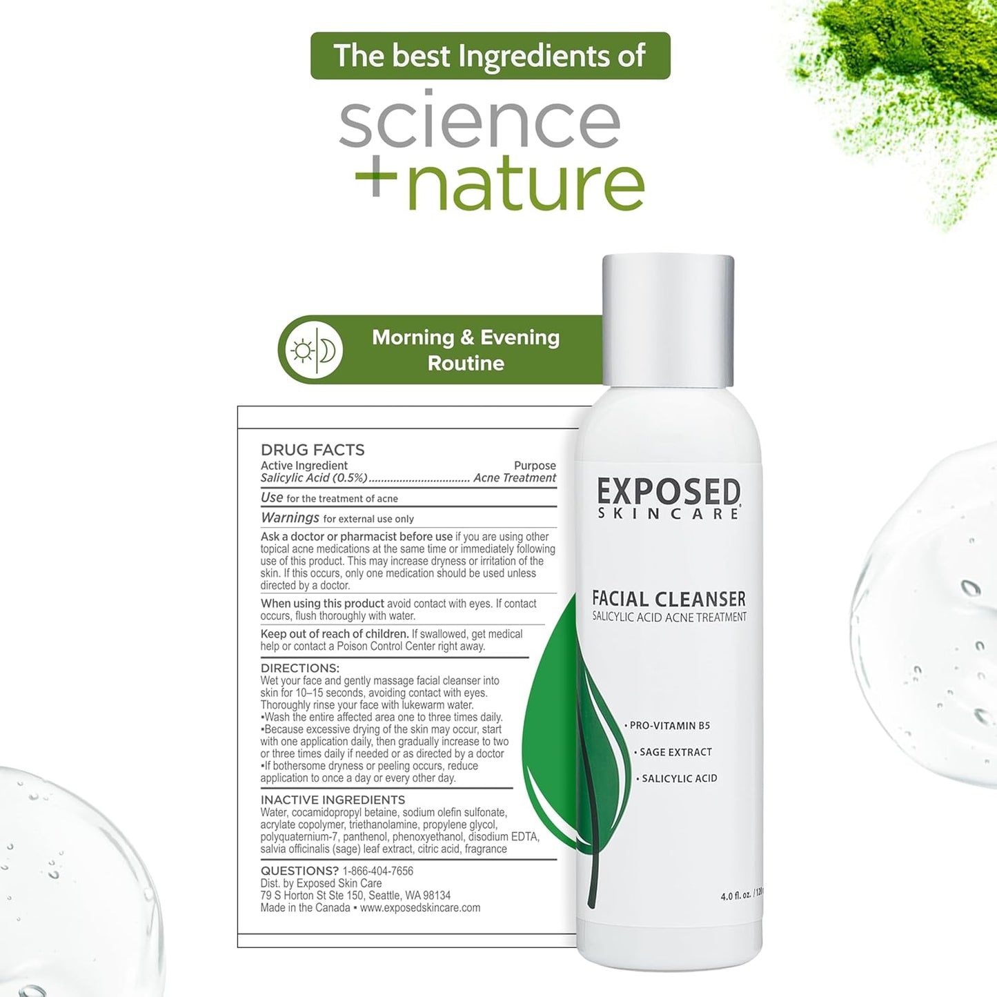 Exposed Skin Care Acne Facial Cleanser – Gentle Salicylic Acid Face Wash for Acne-Prone Skin – Pore Clarifying Wash for Teens & Adults, All Skin Type