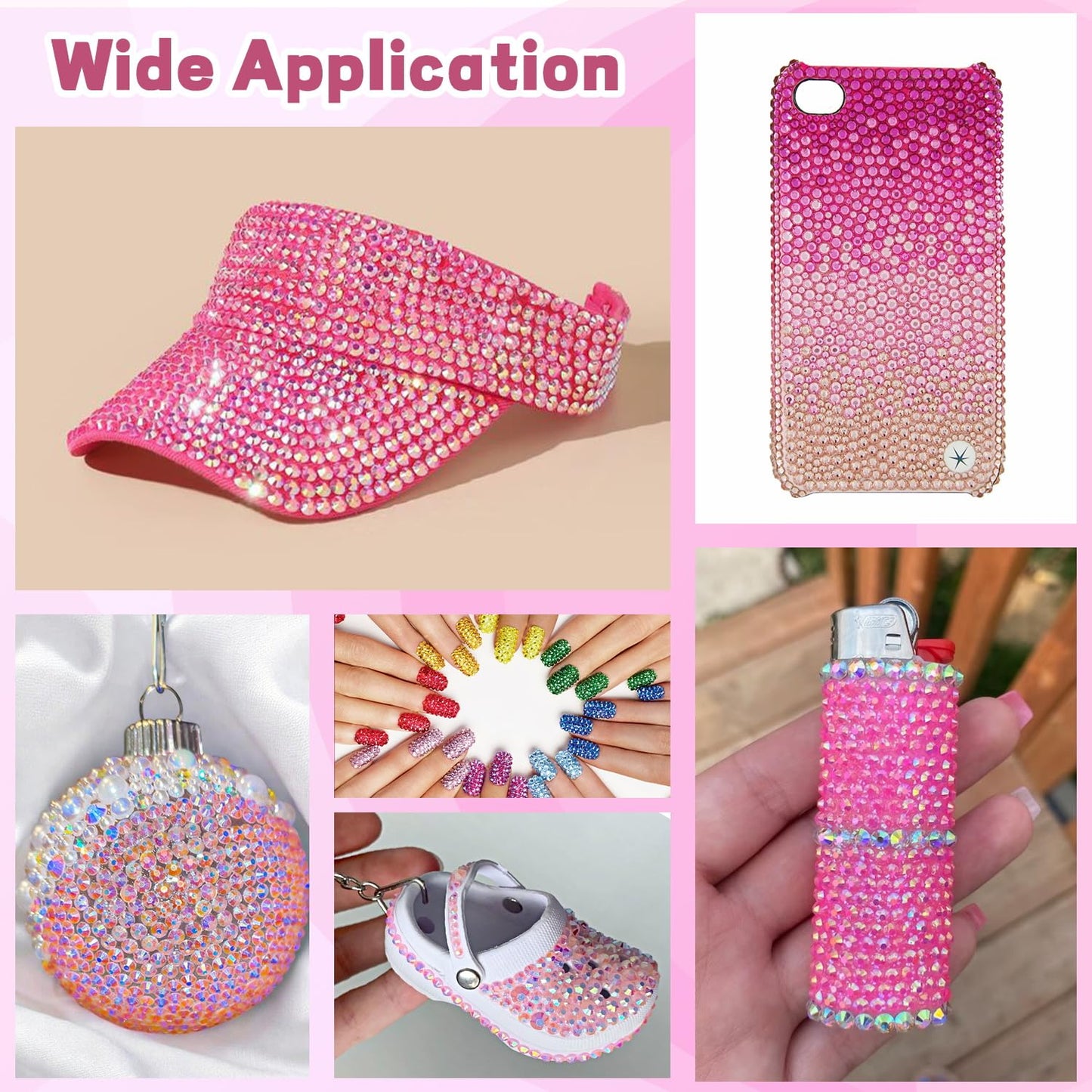 20000Pcs Pink Rhinestones for Bedazzling with 1Pcs B7000 Jewelry Glue, Resin Rhinestones for Crafting Crafts DIY, Bedazzler Kit Gems for Clothing Shoes Tumblers Nail Art Assorted Size 3/4/5/6mm