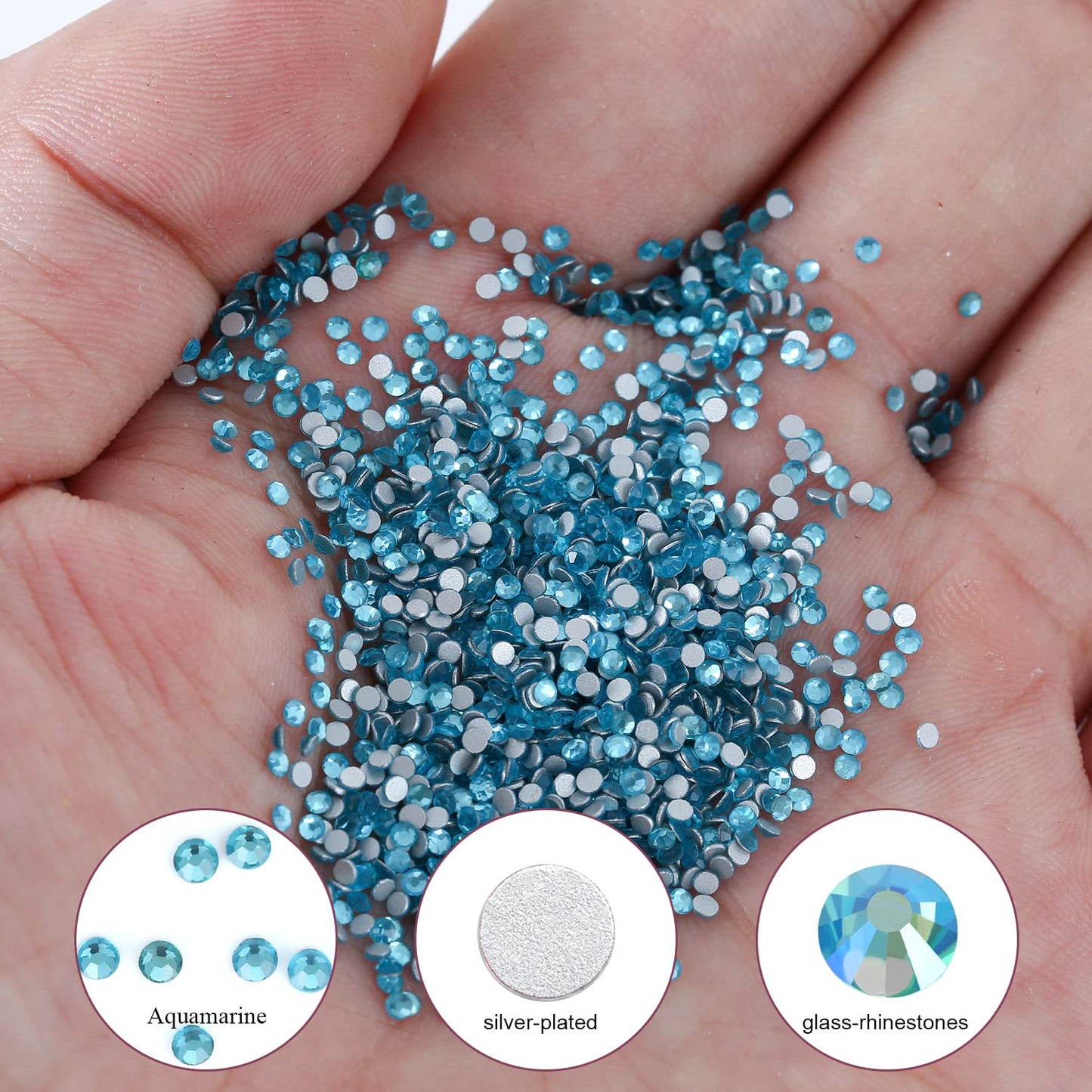 3000Pcs Aquamarine Crystal Rhinestones,Glass Flatback Rhinestones Mini Gemstones for Nail Face Makeup Art Crafts Clothes Decoration -(SS8,2.4mm,Aquamarine)