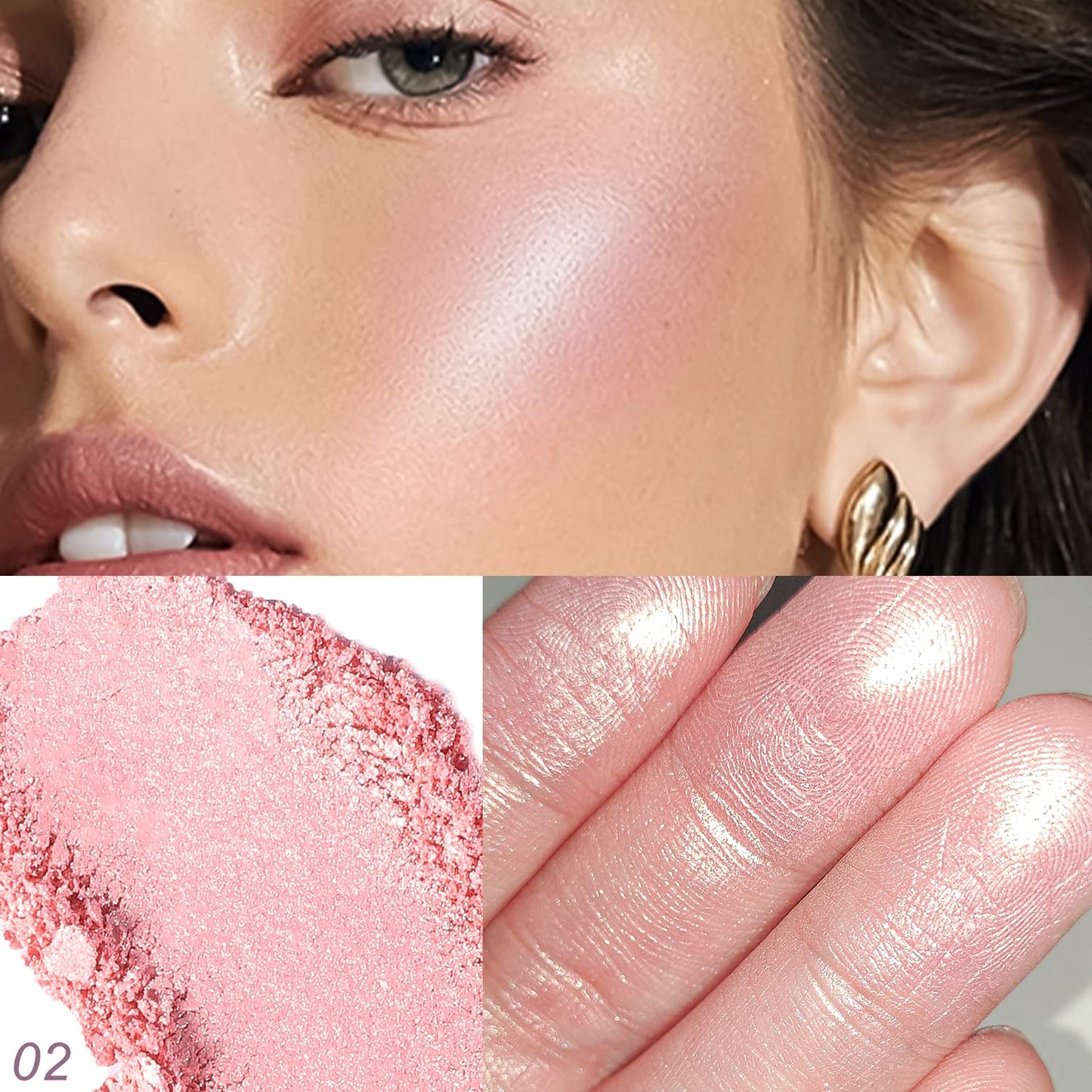 YOUNG VISION Pressed Powder Highlighter, Baked Natural Glow Contour Powder & Face Highlighter, Cruelty-Free, Shimmer Highlighting Makeup for Face, Eye, Eyeshadow, Body, Skin (Pink)