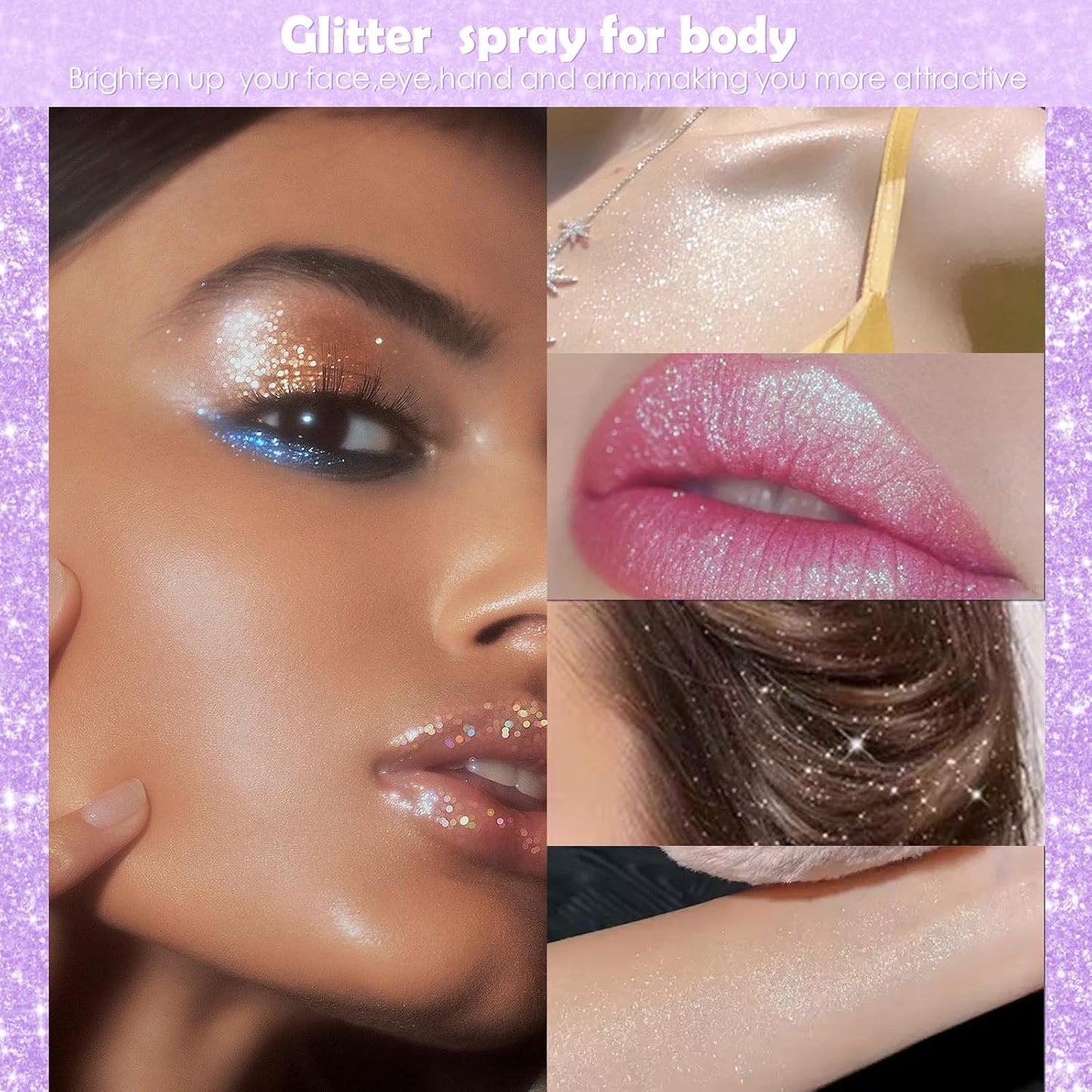 Yosca Body Glitter Spray, 30ML Loose Laser Body Shimmer Powder Holographic Hair Spray Gold Glitter Sparkle Highlighter Makeup Festival Concert Party Accessories for Rave Clothes Hair Face Nail Art
