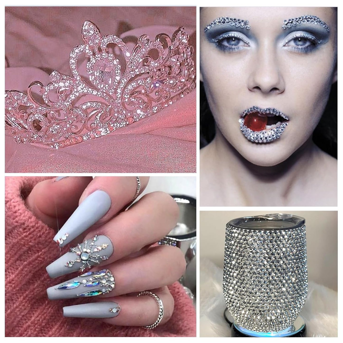 288Pcs White Crystal Rhinestones,Glass Flatback Diamonds for Nail Face Makeup Art Crafts Clothes Glitter Decoration -(SS34,7.0mm,White)
