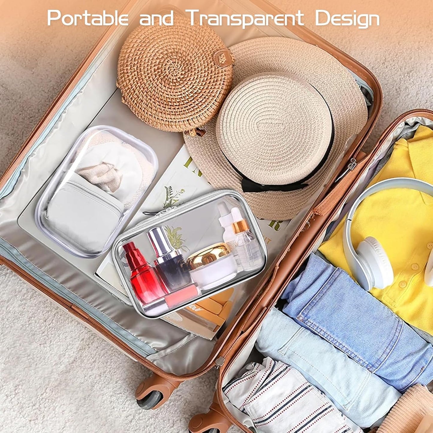 6 Pcs Clear Hard Zipper Case Hard-Sided Premium Storage Case Plastic Clear Hard Shell Zipper Pouch Portable Travel Organizer Box for Travel Building Blocks Puzzles Cosmetics Makeup Supplies (White)