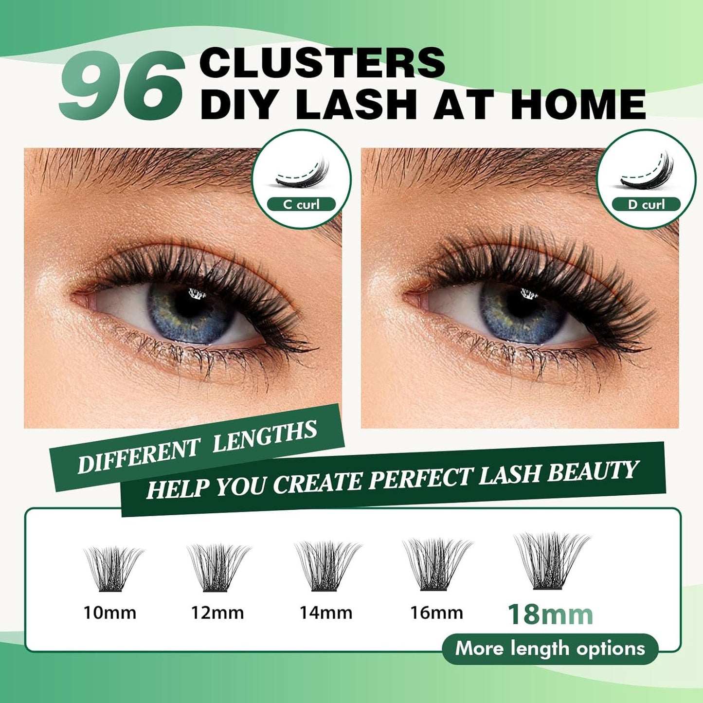Lash Clusters 96pcs Cluster Lashes D Curl 8-18MIX DIY Lash Extensions Eyelash Clusters KEYYOU Volume Wispy Individual Lashes Soft&Comfortable Easy DIY at Home(Y04,D-8-18MIX)
