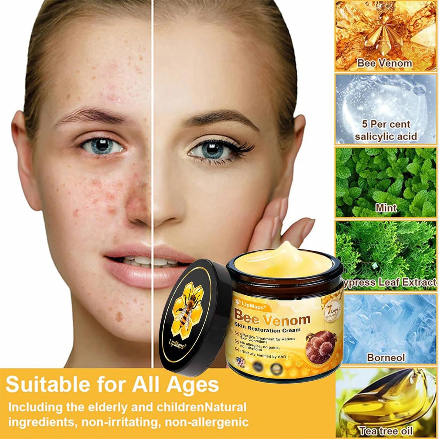 LipMaps Bee Venom skin Restoration Cream,Bee Venom Skin Treatment Cream,Deeply Moisturizing and Firming for All skin Types(3PCS)