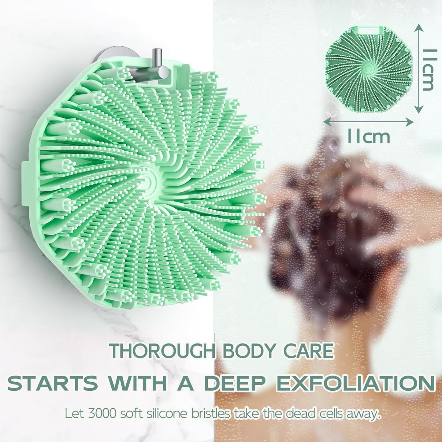 Silicone Body Scrubber 2 Counts, Exfoliating Body Wash Scrubbers Exfoliator, Shower Body Brush for Effective Showering Exfoliation and Gentle Massage (Green+Blue)