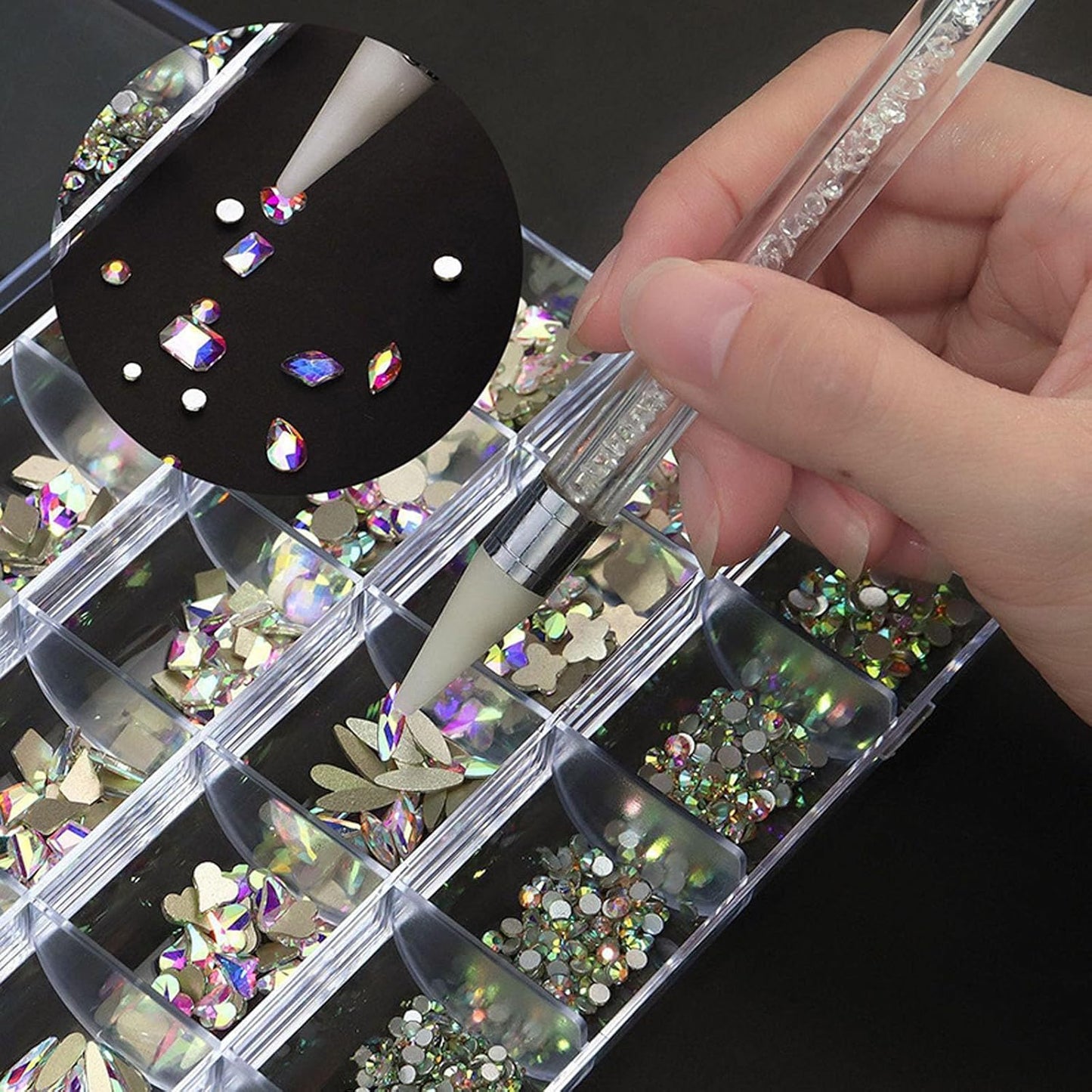 Nail Rhinestones Kit, 18 Types of 900 Special-Shaped Diamonds + 3200 Flat-Bottomed Nail Rhinestones, Nail Crystal DIY Crafts Gemstones for Nail, Shoes, Clothes, Jewels