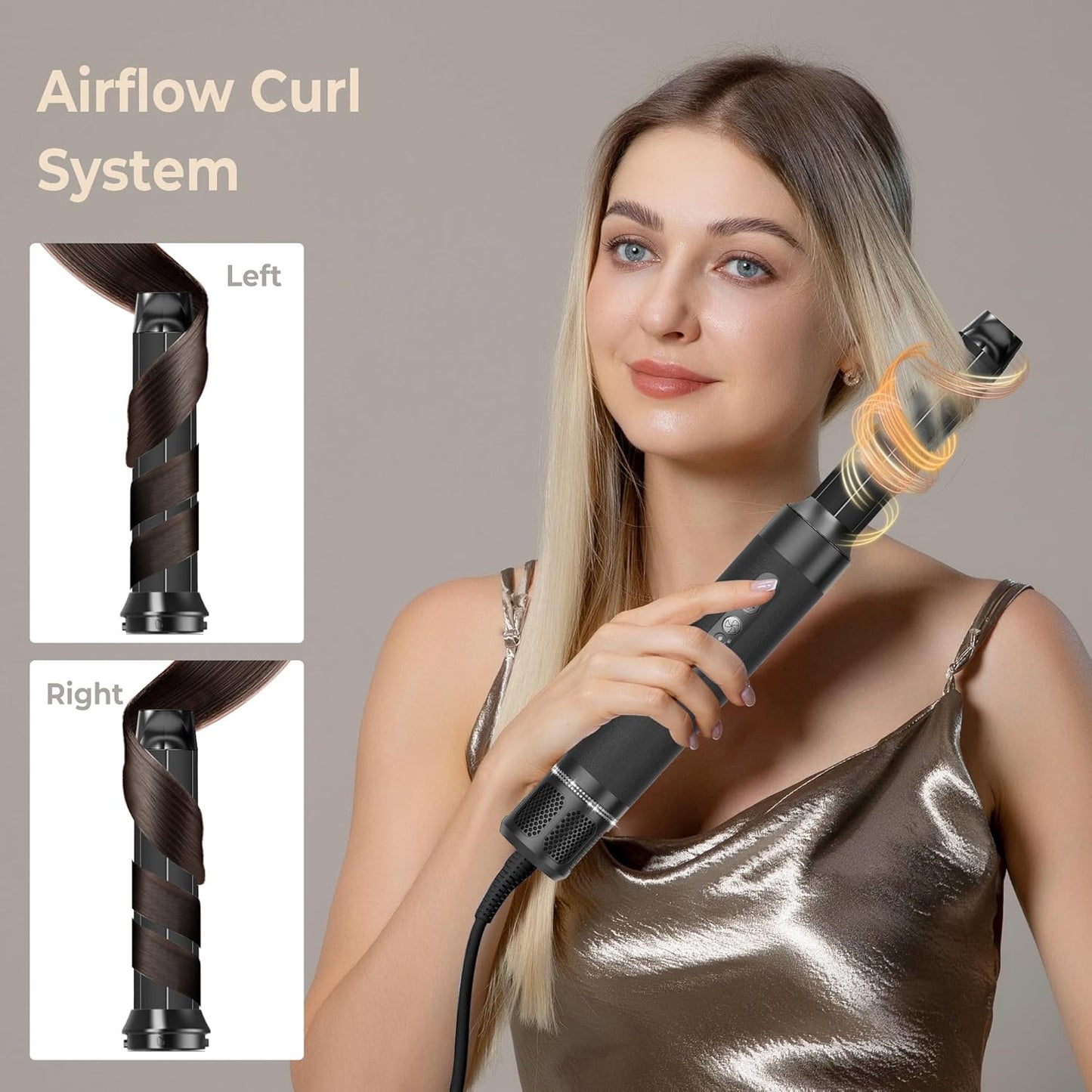 7 in ONE Hair Dryer Brush, Powerful Blow Dryer Brush with Auto- Wrap Curler, Detachable Fast Drying, Volumizing, Curling, Straightening, Ionic Hair Dryer with Diffuser, Hair Styling Tools 100-120V