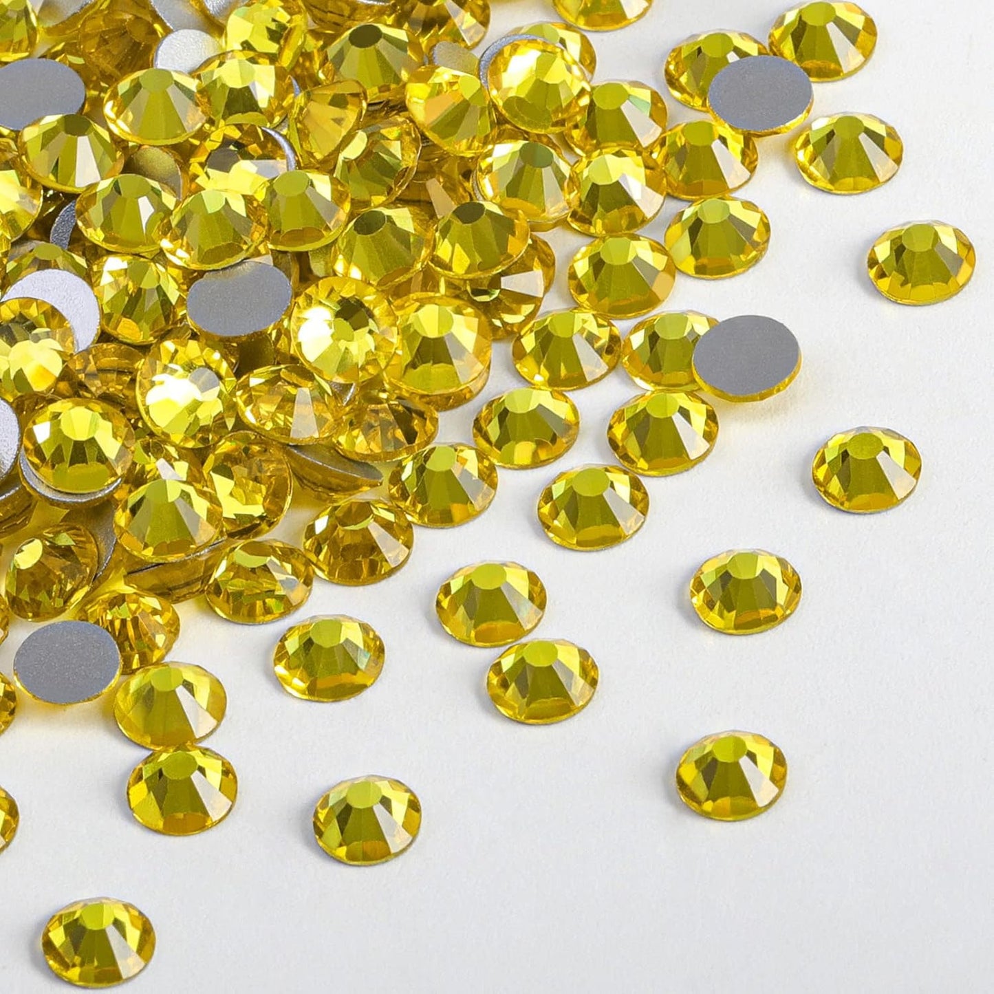 Beadsland 288pcs Flat Back Crystal Rhinestones Round Gems for Nail Art and Craft Glue Fix,Lemon Yellow,SS34,7.1-7.3mm