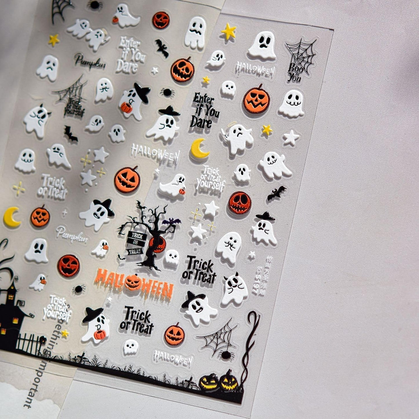 1 Sheet Halloween Nail Sticker 5D Embossed Ghost Nail Decals 3D Self-Adhesive Pumpkin Spider Wed Nail Supplies Cute Nail Art Sticker for Women Halloween Manicure Decoration