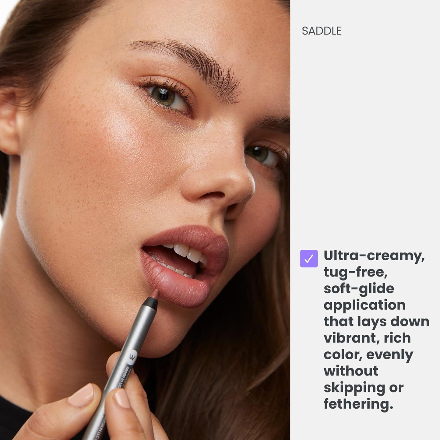 Wonderskin Lip Liner Pencil - 360 Contour Lipliner, Long Lasting, Sharpenable, Waterproof and Transfer-Proof Brown Lip Liner Pencil (Saddle)