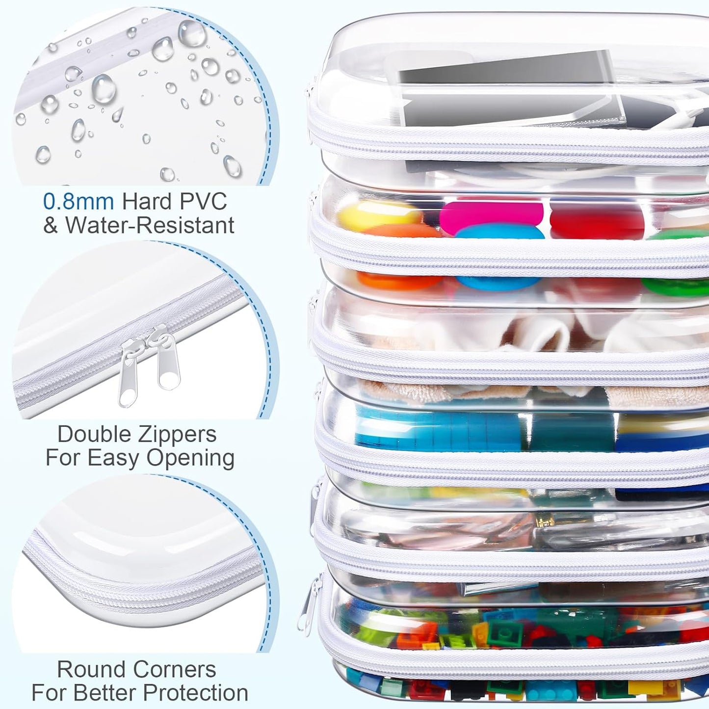 Sanwuta 6 Pcs Clear Hard Zipper Case Pencil Pouches Hard Plastic Zipper Pouches Makeup Bag Transparent Cases for Snacks Plastic Storage Organizer Box for Travel