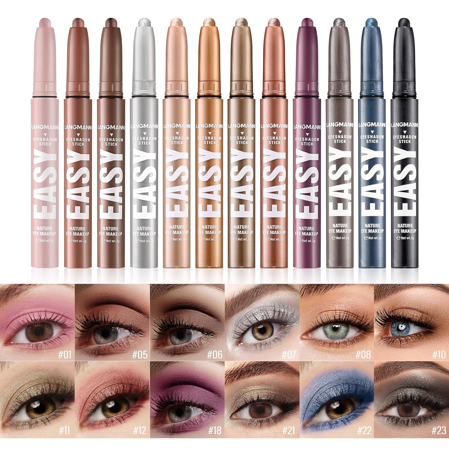 Jolilab Eyeshadow Stick Set, 2 Colors Matte Professional Bright-Colored Contouring and Highlight Eyeshadow Stick, Cream Waterproof Long Lasting High Pigmented Eye Shadow. (2, 06+23 2pcs)