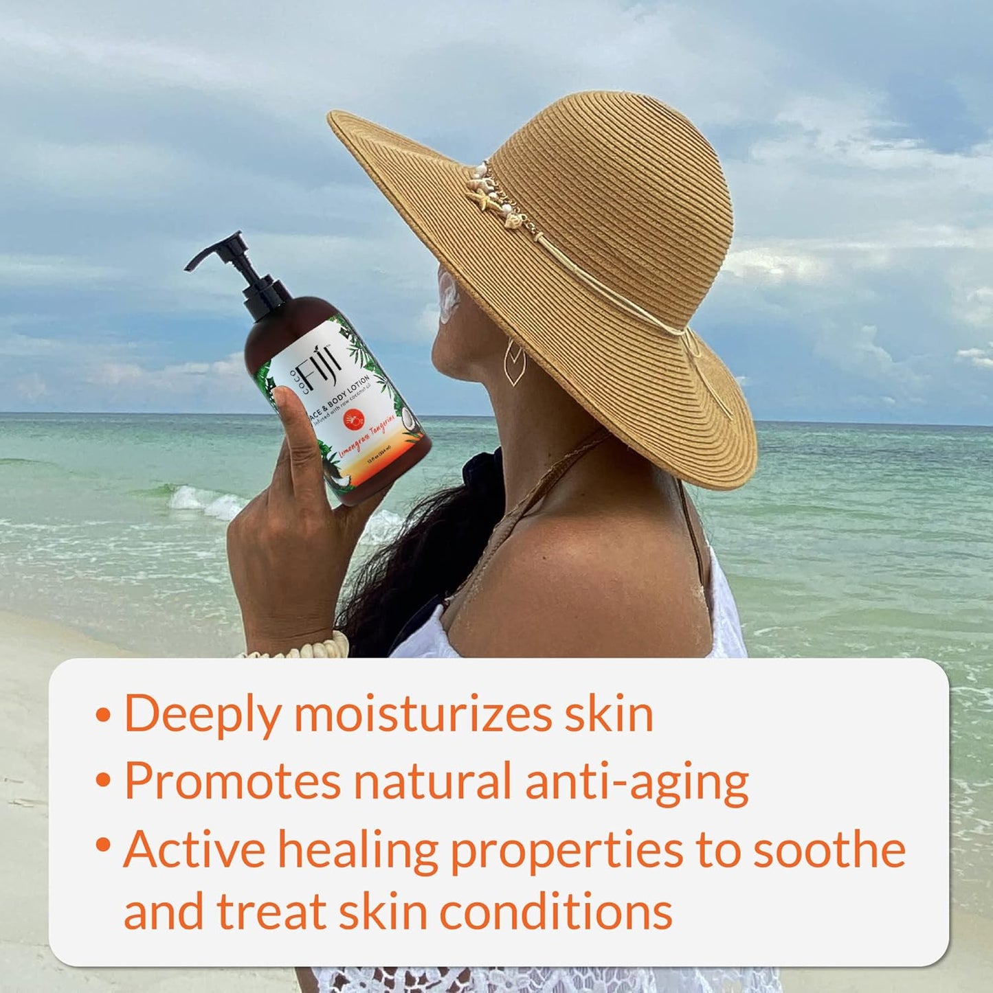 Coco Fiji Face & Body Lotion Infused With Coconut Oil | Lotion for Dry Skin | Moisturizer Face Cream & Massage Lotion for Women & Men | Lemongrass Tangerine 12 oz, Pack of 1