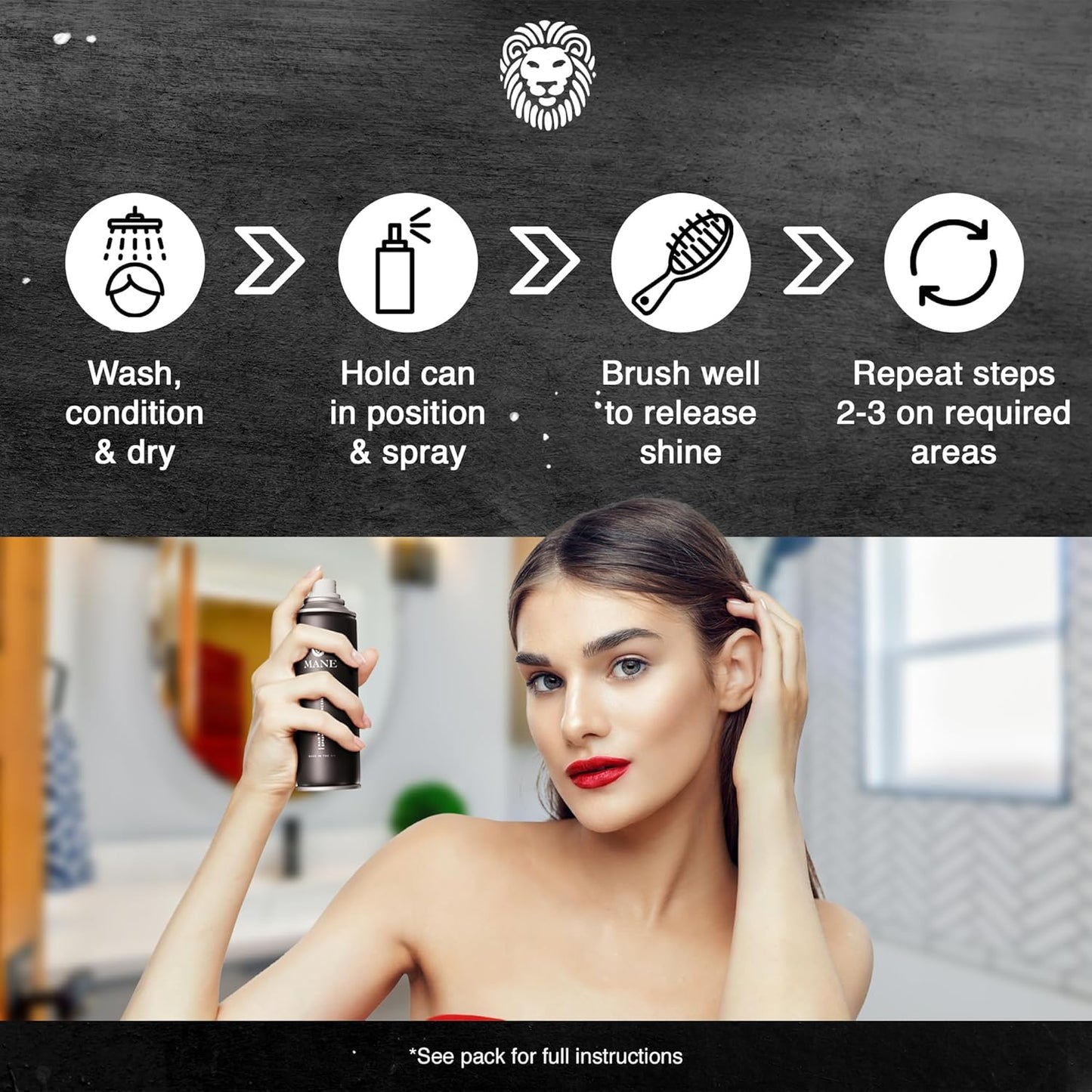Mane Hair Thickening Spray & Root Touch Up, Instantly Thicker Hair for Men & Women, Fill in Hairlines and Hide Thinning and Fine Patches - Medium Brown, 12 Colors (6.76 oz)