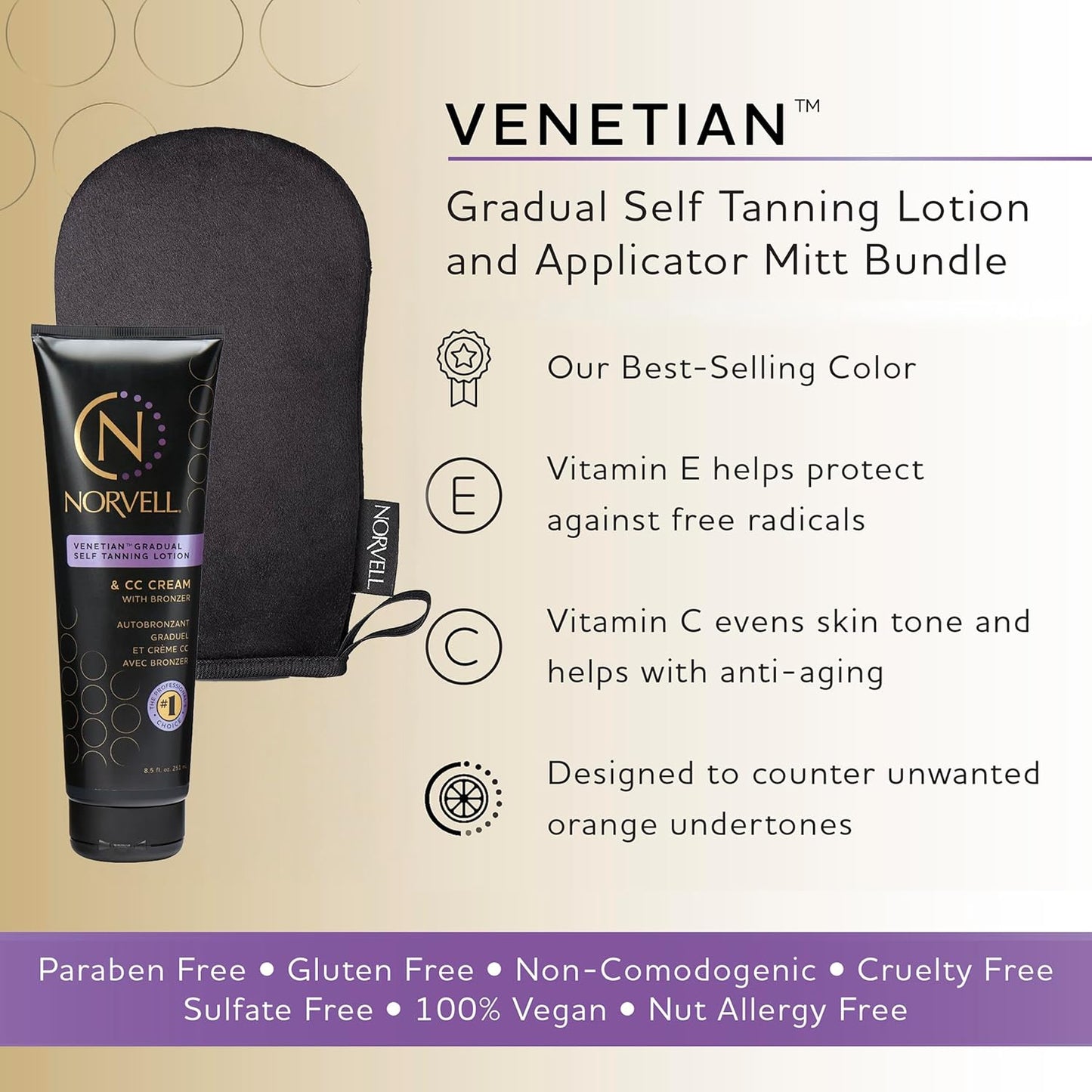 Norvell Tanning Bundle: Self Tan Extender Lotion, 8,5 fl. oz. + Streak Free Tan Applicator Mitt - Premium After Tanning Lotion Moisturizer and Washable Mitt for Flawless Results