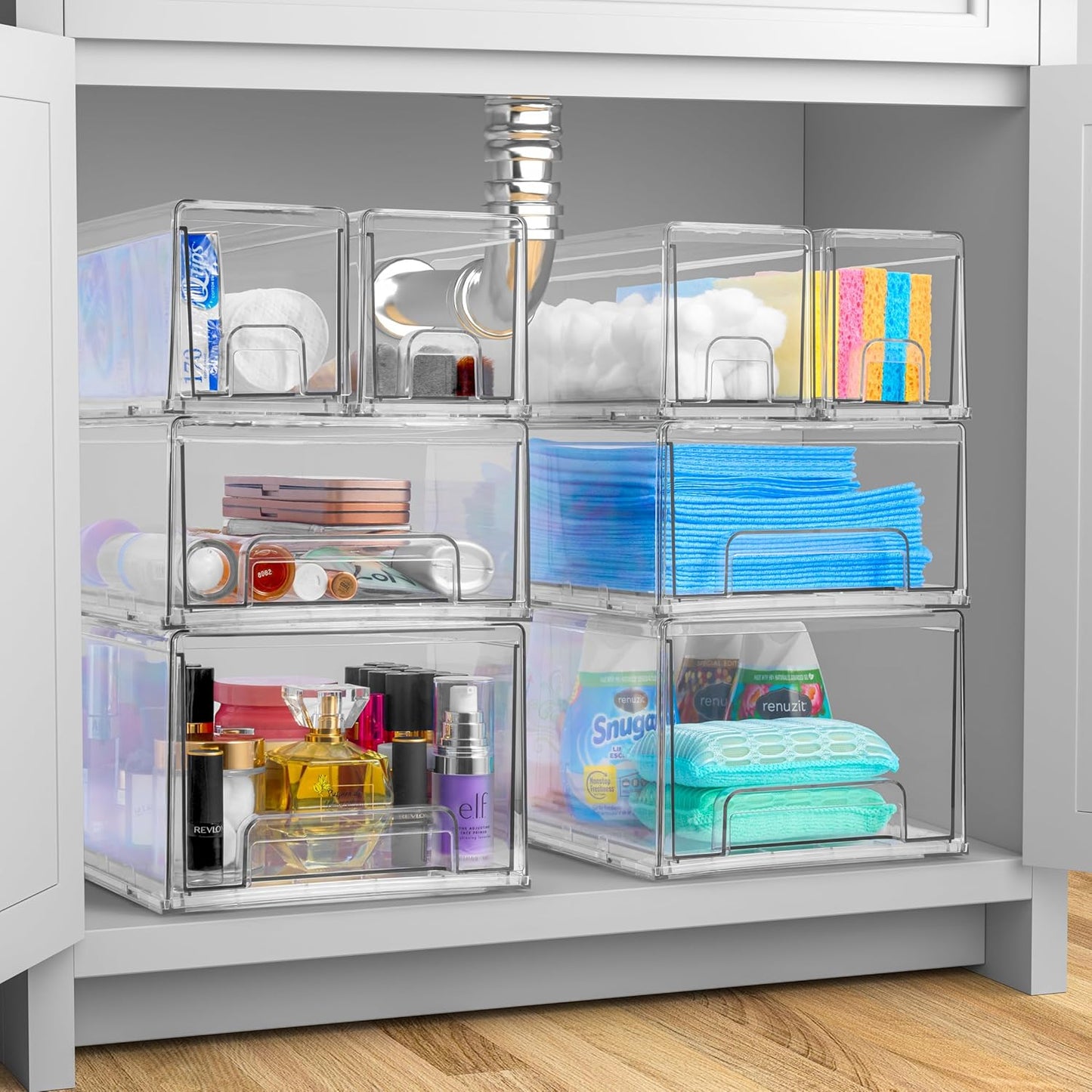 Sorbus Small Clear Stackable Storage Drawers – 2-Pack Plastic Organizer Bins with Handles – Stackable Pull-Out Storage Drawers for Closet, Pantry, Office, Bathroom, Craft, and Toy Organization