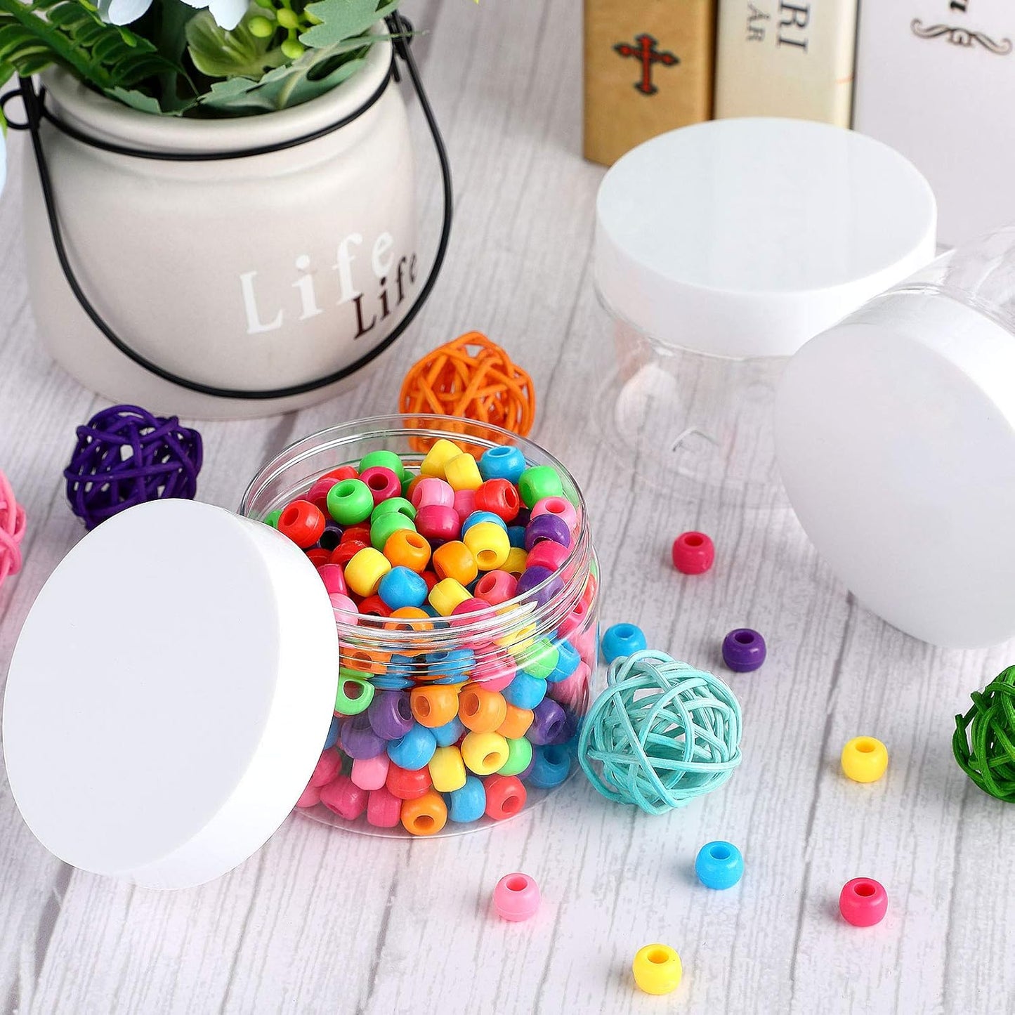 Patelai 4 Pieces Round Wide-mouth Leak Proof Plastic Container Jars with Lids for Travel Storage Makeup Beauty Products Face Creams Oils Salves Ointments DIY Making(6 Ounce,White)