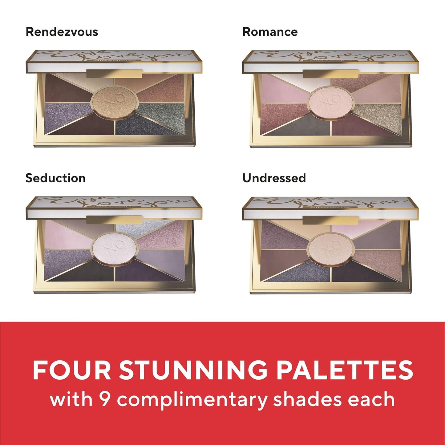 Mirabella Eye Love You Neutral Shimmer Eyeshadow Palette - Makeup Palette w/Ultra Pigmented Pressed Powders, Creamy Matte & Shimmer Cool Toned Eyeshadow Palette - Seduction