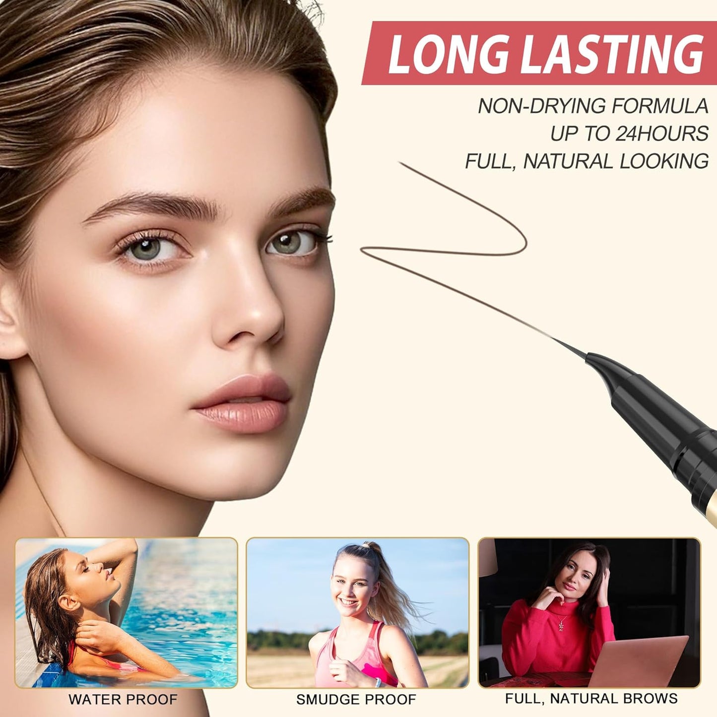 LAVONE Eyebrow Pen, 2-in-1 Eyebrow Pencils for Women with 4 Tip Microblading Eyebrow Pencil and Curved Precise Brow Pencil, Waterproof Eyebrow Pencil Create Full, Natural Hair-Like Brows, Dark Brown