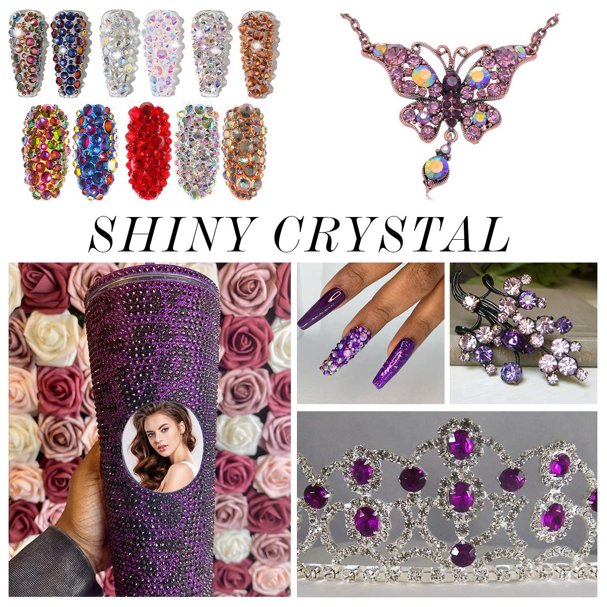 1440Pcs Amethyst Crystal Rhinestones,Glass Flatback Rhinestones Gemstones for Nail Face Makeup Art Crafts Clothes Decoration -(SS20,4.8mm,Amethyst)