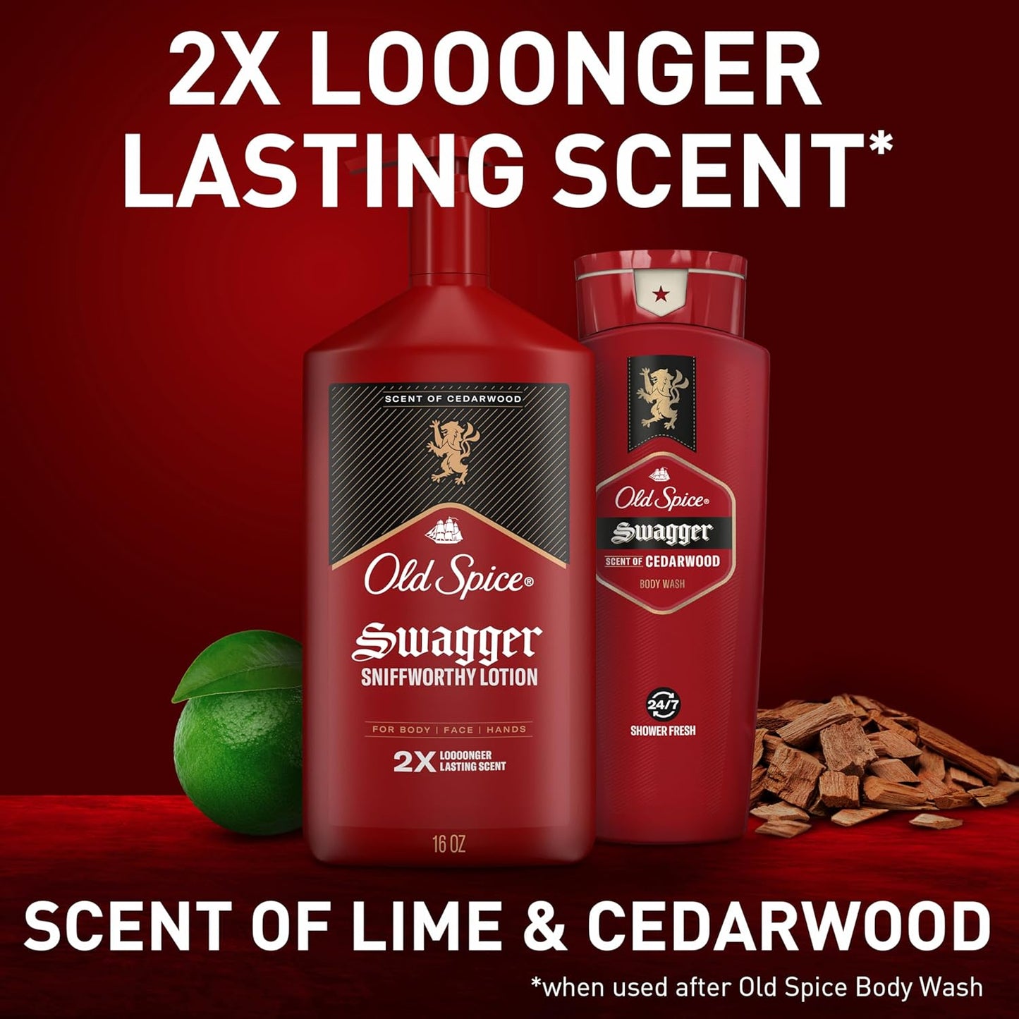 Old Spice Hand, Face & Body Lotion for Men, 24/7 Lightweight Moisturization with Amazing Scent, Instant Absorption, For All Skin Types, Swagger with Cedarwood Scent, 16 oz