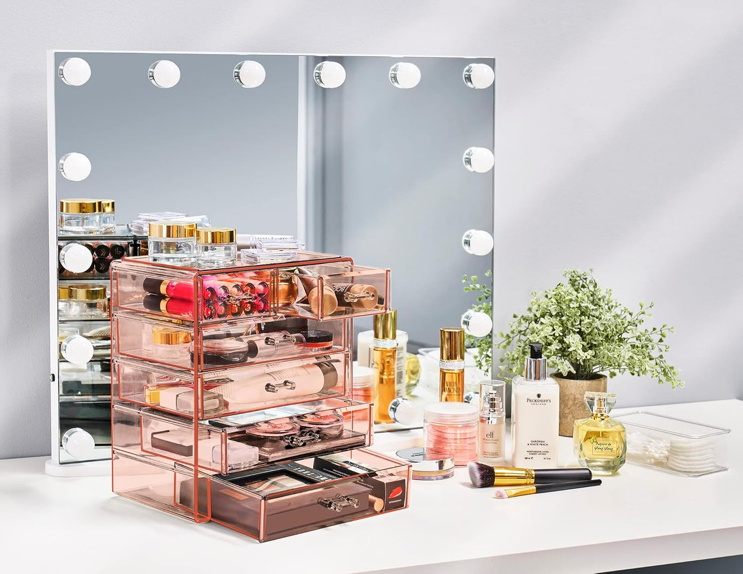 Sorbus Acrylic Makeup Organizer - Organization and Storage Case for Cosmetics Make Up & Jewelry - Big Clear Makeup Organizer for Vanity, Bathroom, College Dorm, Closet, Desk (4 Large, 2 Small Drawers)