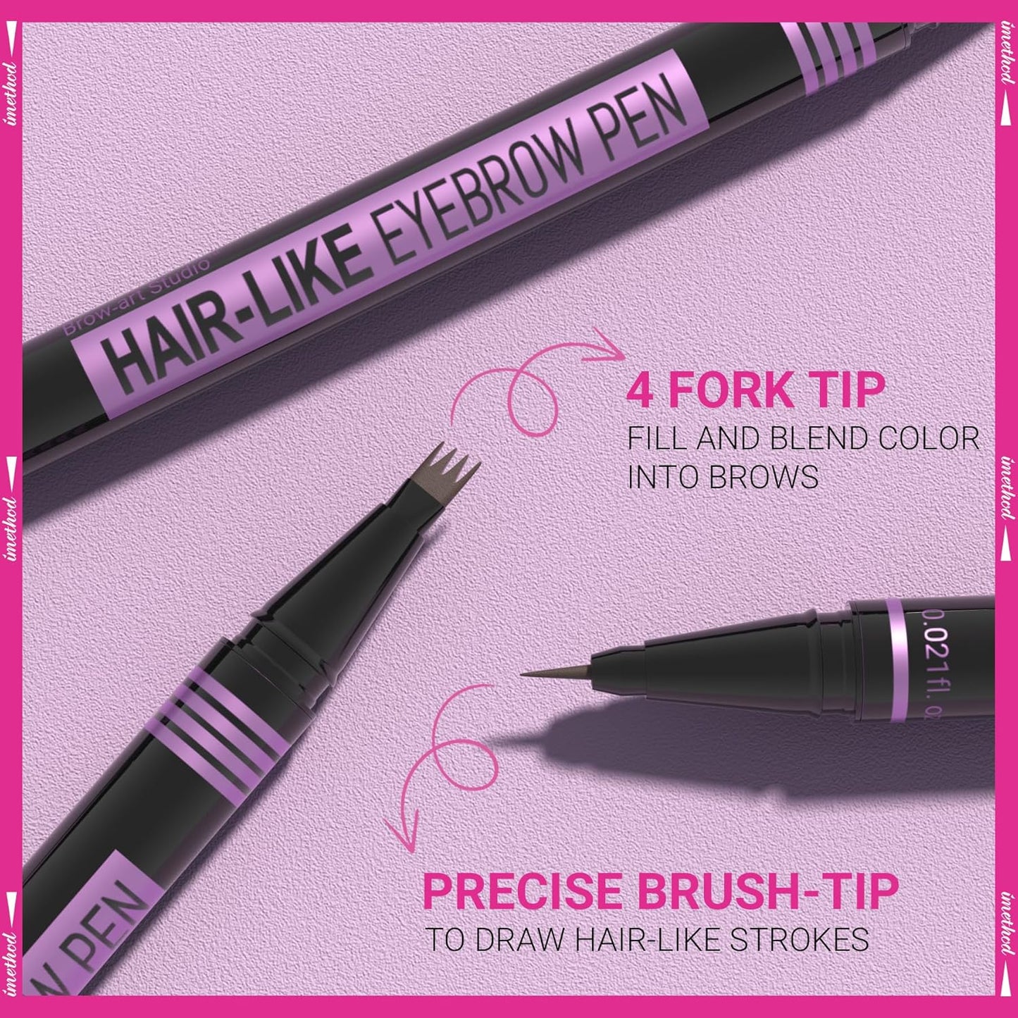 iMethod Eyebrow Pen - Eyebrow Pencil Magic 2-in-1 Eye Brow Pencils for Women with 4-Fork-Tip and Precise Brush-Tip Create Natural Hair-Like Brows, Last All Day, Microblading Eyebrow Pen, Black