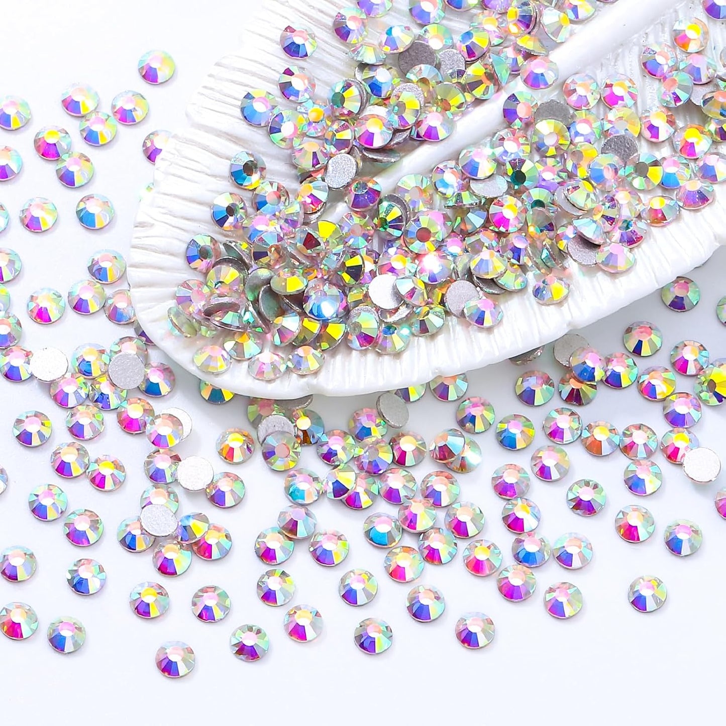 Crystal AB Flatback Rhinestones, Glass Rhinestones for Nail Art and Craft, Glue Fix, Loose Crystal Gemstones(Crystal AB, SS4, 1440pcs, 1.5-1.7mm)