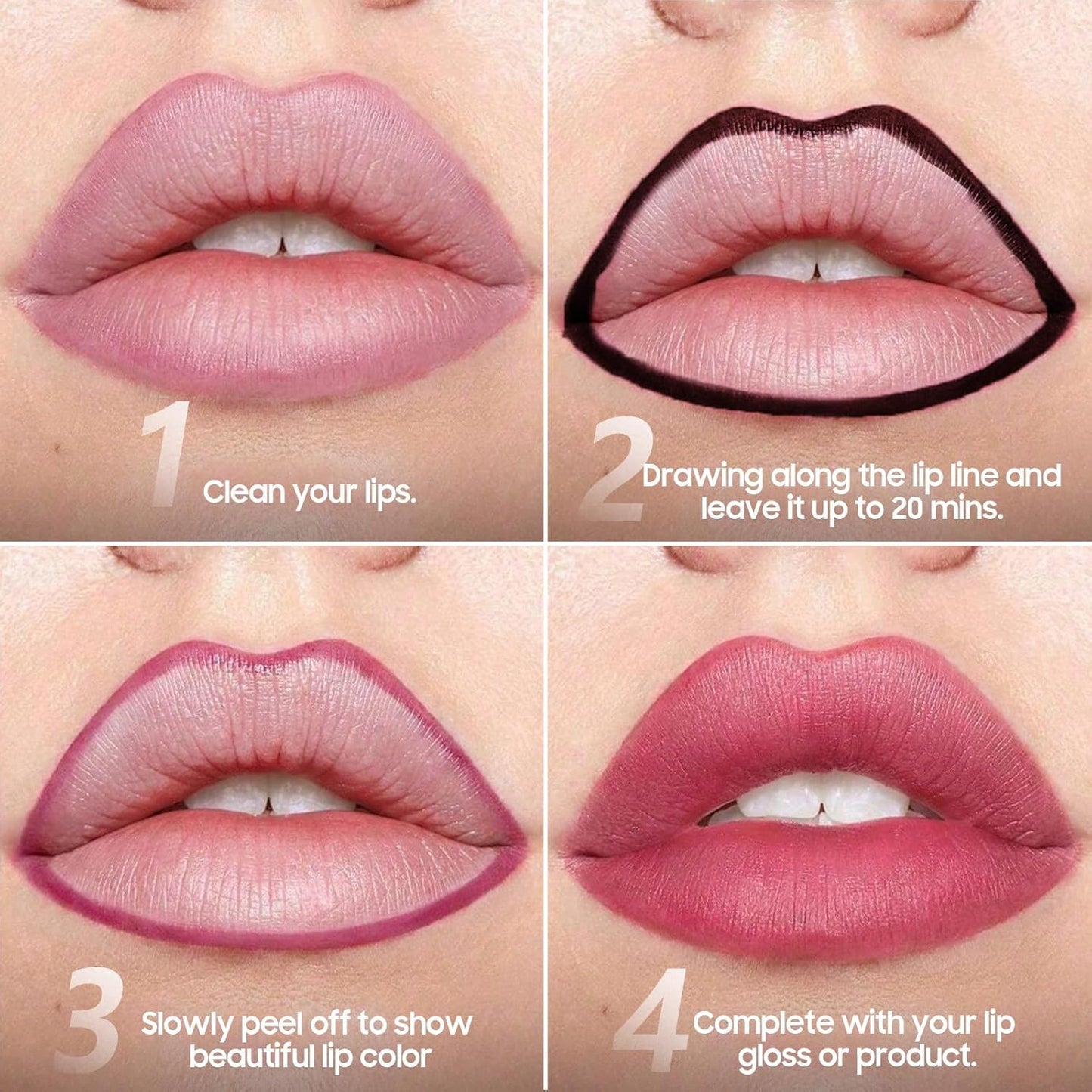 Peel Off Lip Liner Stain - Non-Stick Cup Lip Comfortable Vivid Color Peel Lip Stain Transfer-Proof & Long - Wear, Create Beauty & Charming Lip Makeup For All Skin Types with All-Day (#03 Rose)