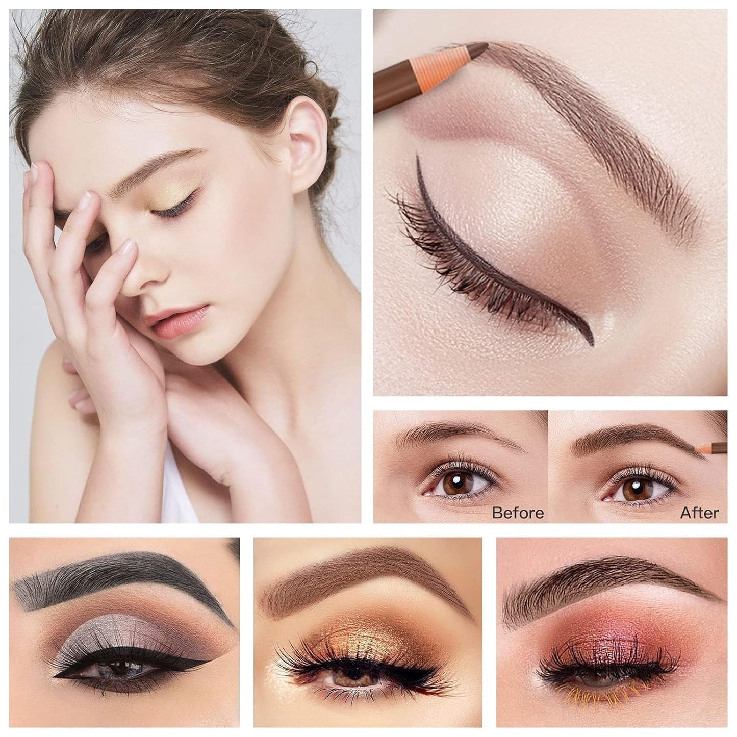 Waterproof Eye-Brow Pen-cil Set, Pull Cord Peel-off Eyebrow Pencil Microblading Pen Supplies Kit, White Eye-Liner Pencil and Eyebrows Tool Tattoo Makeup For Marking (5+1 Dark Brown)