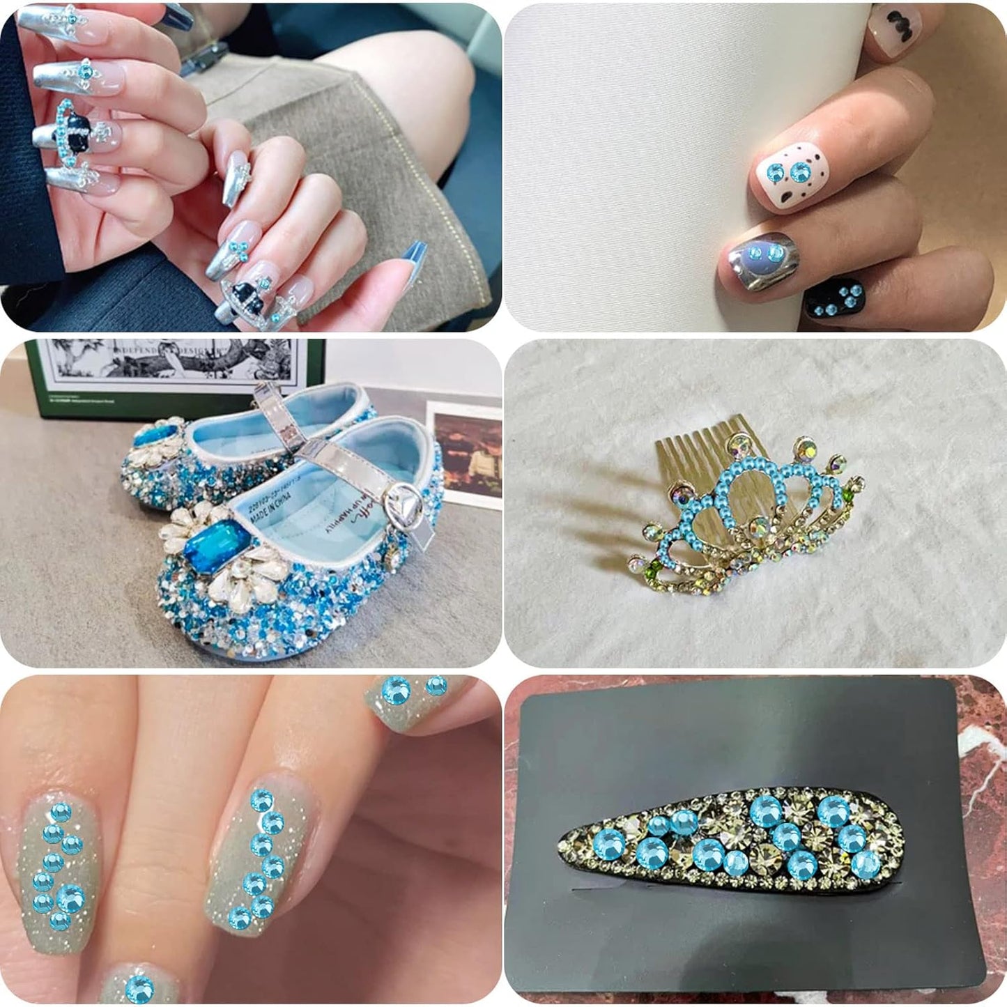 Beadsland 2880pcs Flat Back Crystal Rhinestones Round Gems for Nail Art and Craft Glue Fix,Aquamarine,SS4,1.5-1.7mm